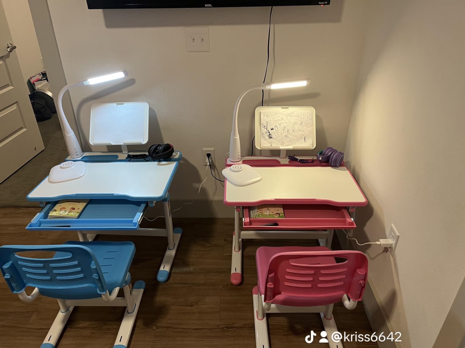 Artist hand Height Adjustable Kids Desk and Chair Set with LED Light,Drawer customer photo 1
