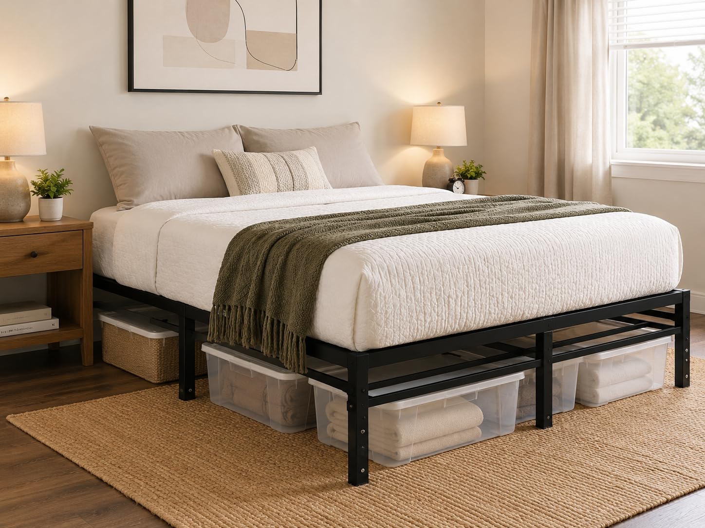 NEW JETO Metal Bed Frame,Queen Size Bed Frame with Storage Space,14 Inch customer photo 1