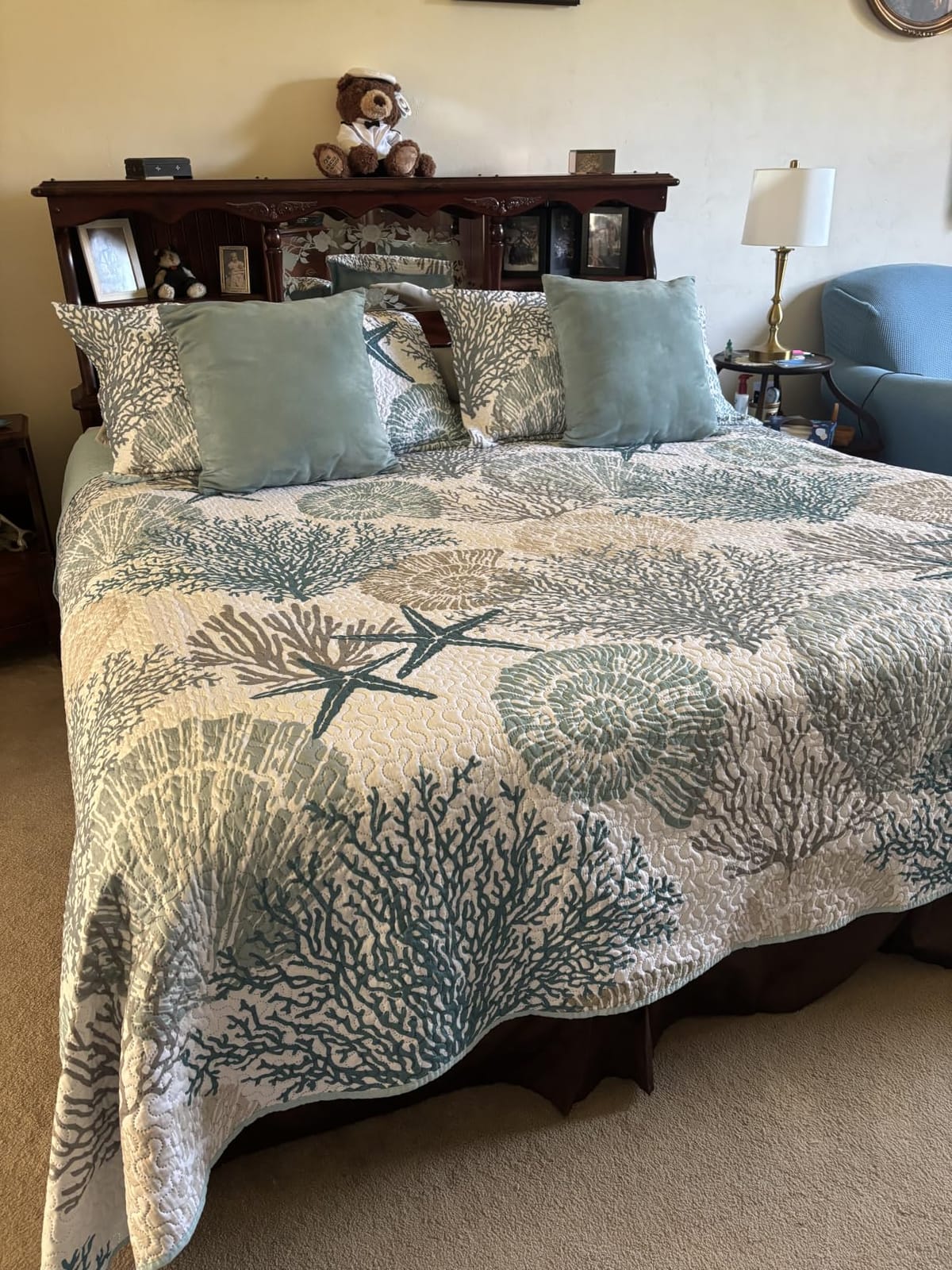Tritard 3 Piece Coastal Quilt Sets King Size Bedding Set, Blue customer photo 1