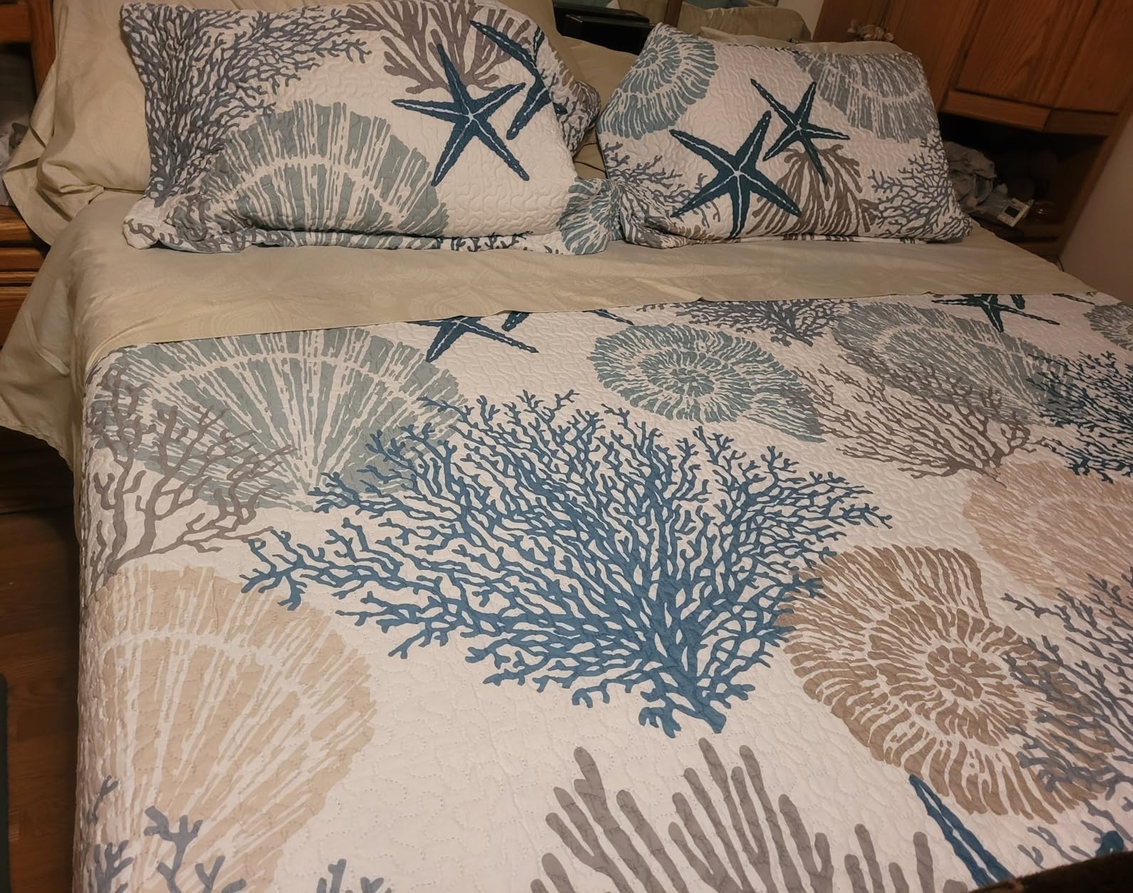 Tritard 3 Piece Coastal Quilt Sets King Size Bedding Set, Blue customer photo 2