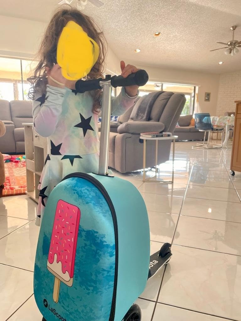 Lascoota Foldable Ride-On Suitcase - Lightweight Luggage with Easy-Glide Wheels - LED Lights for Kid Suitcase - Foldable Luggage Converts to Ride-On - Video Game, Unisex Child, 12.75 x 20.6 x 10.6 in customer photo 2