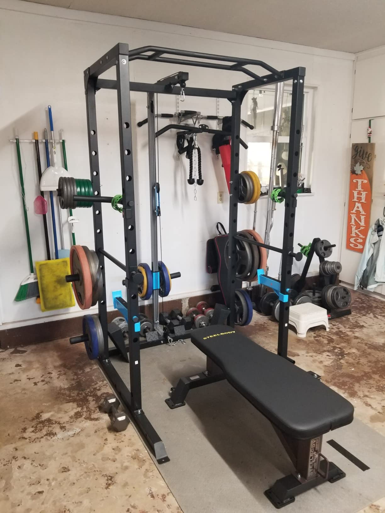 ULTRA FUEGO Power Cage, Multi-Functional Power Rack with J-Hooks, Dip Handles, Landmine Attachment and Optional Cable Pulley System for Home Gym customer photo 1
