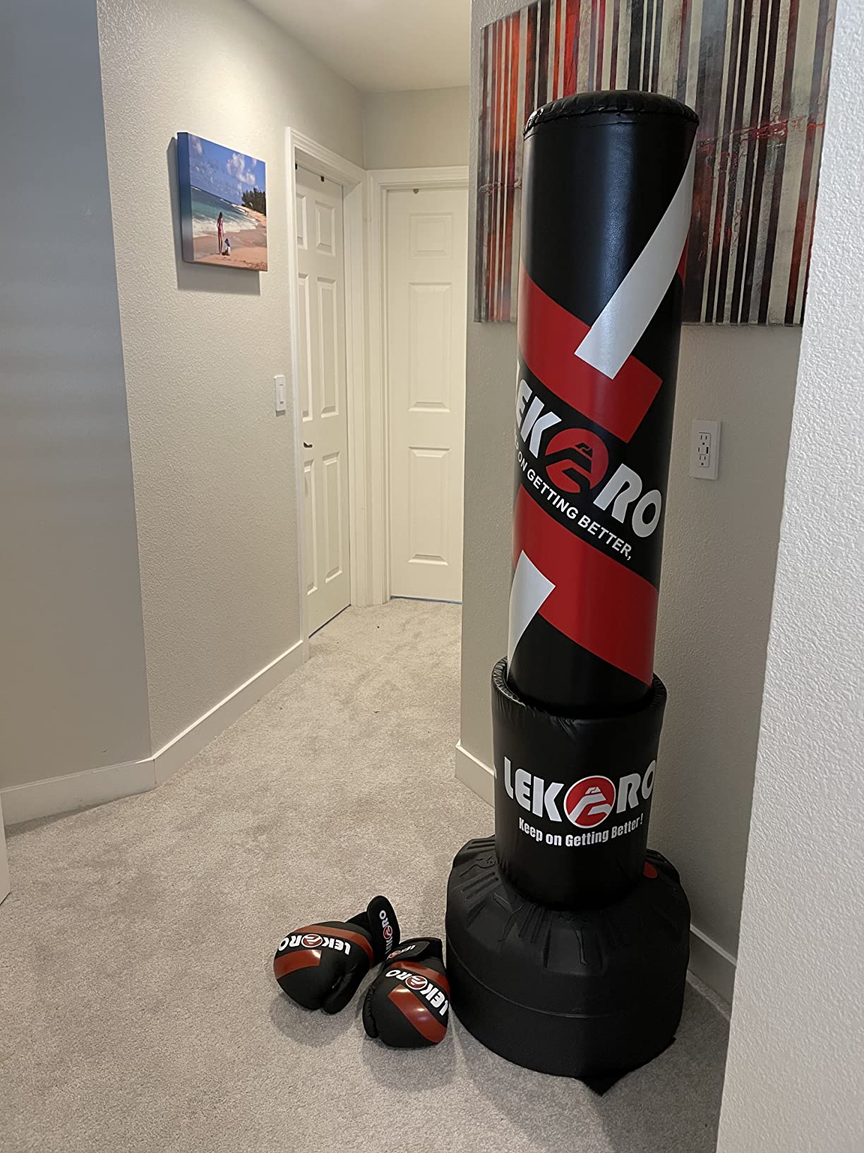 LEKÄRO Freestanding Punching Bag with Boxing Gloves, Heavy Boxing Bag with Stand for Adult Kids, Standing Kickboxing Bag customer photo 2