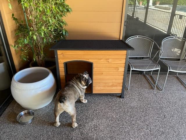 Aivituvin Insulated Dog House Outdoor & Indoor Wooden Dog Kennel for Winter with Raised Feet Weatherproof for Small & Medium & Large Dogs,Unique All-Around Iron Frame… customer photo 2