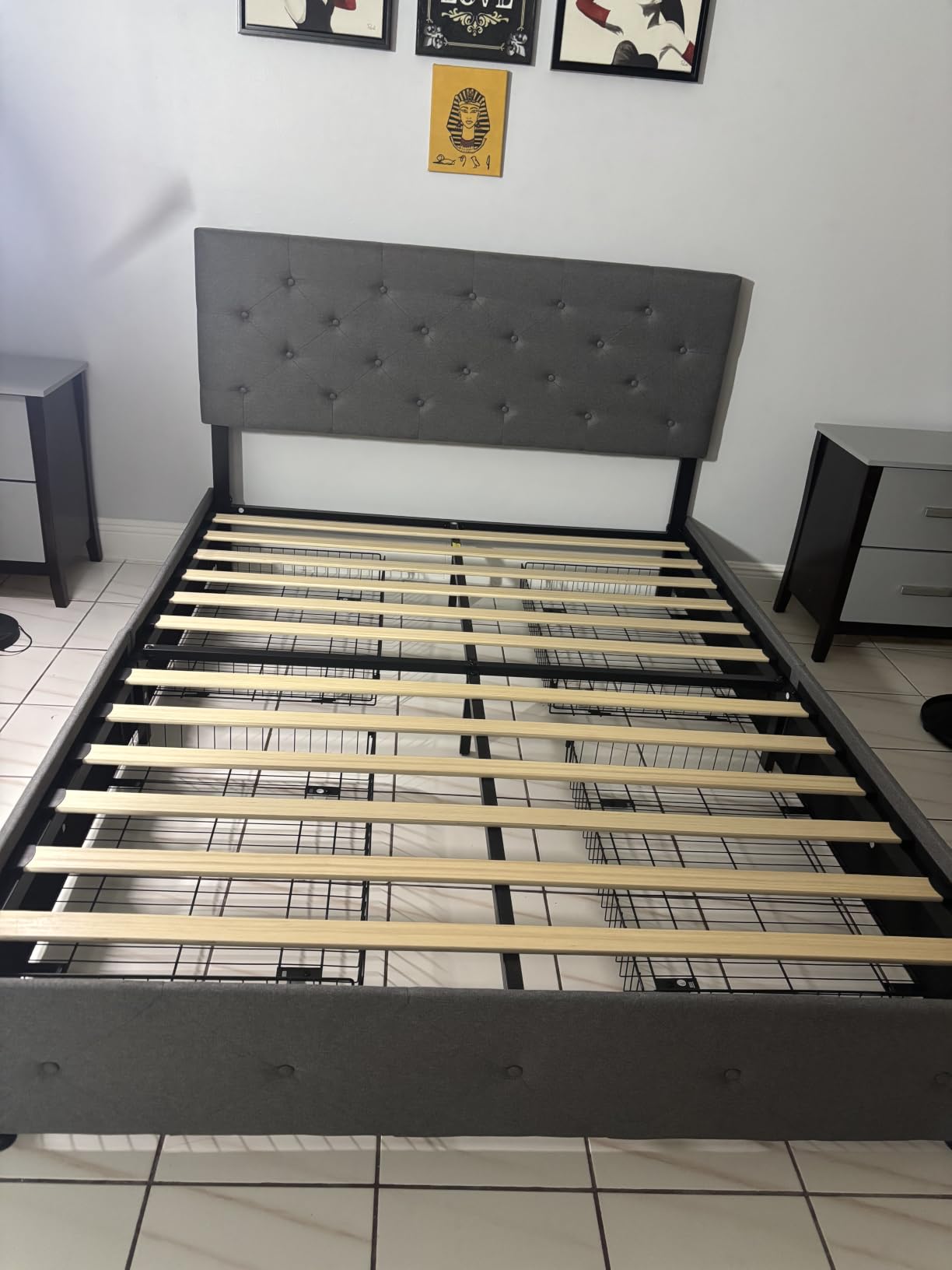 Allewie Queen Size Storage Bed Frame with 4 Underbed Drawers, Light Grey customer photo 1