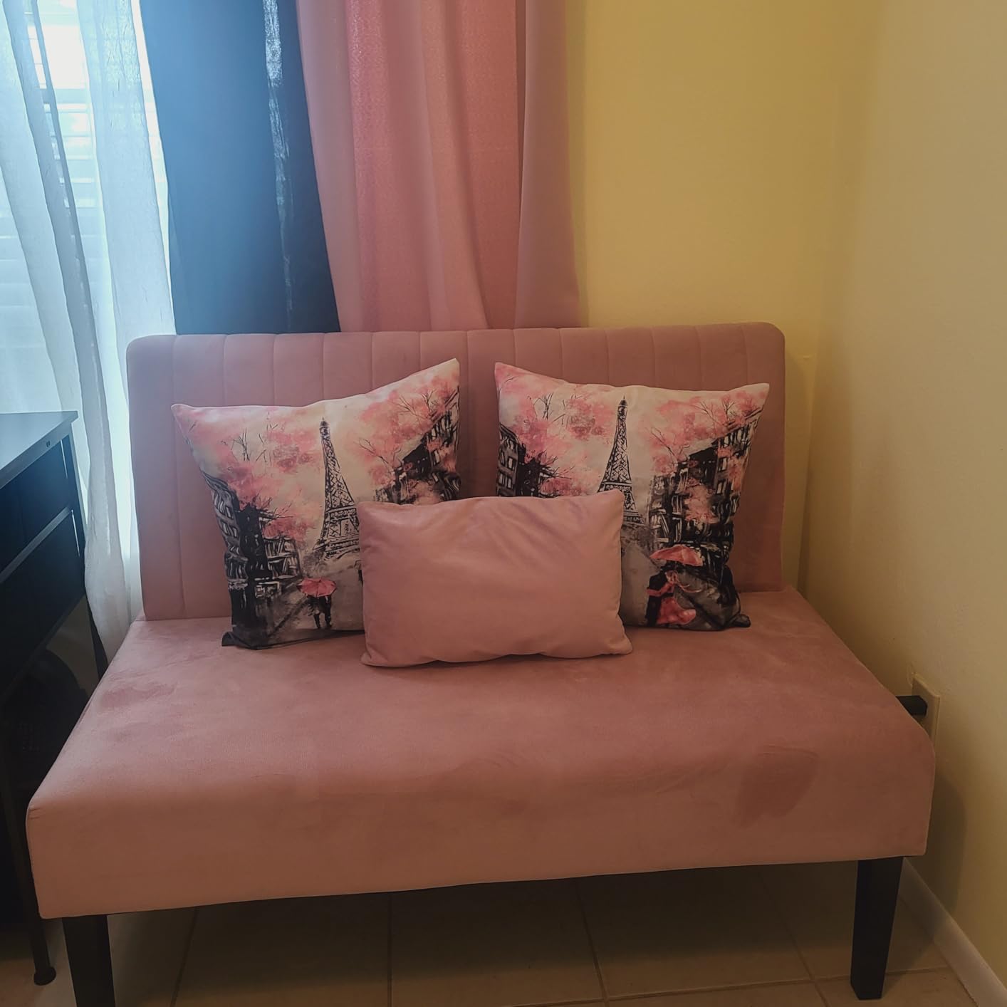 Grey Velvet Armless Loveseat with USB, Small Cozy Couch for Living Room customer photo 1