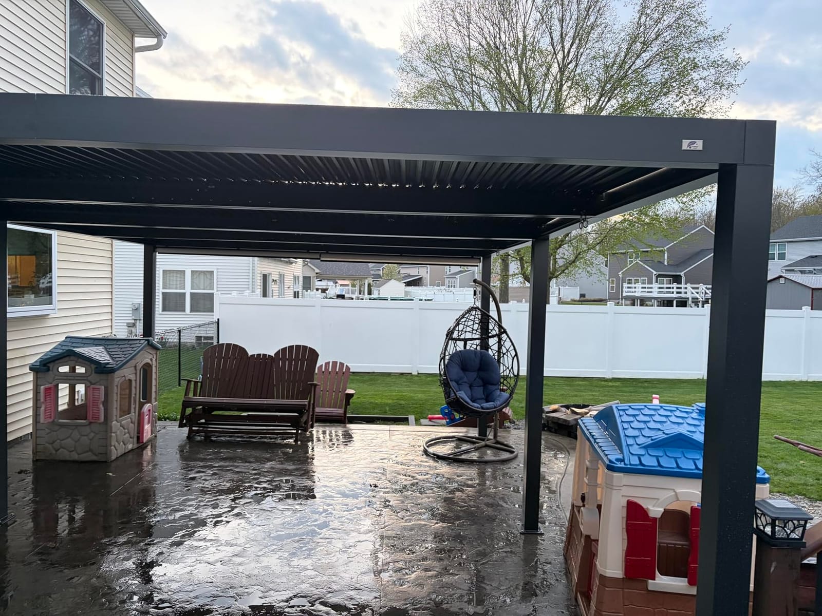 PURPLE LEAF Louvered Pergola 12' x 12' 94AS Drainage System for Patio Gray customer photo 1