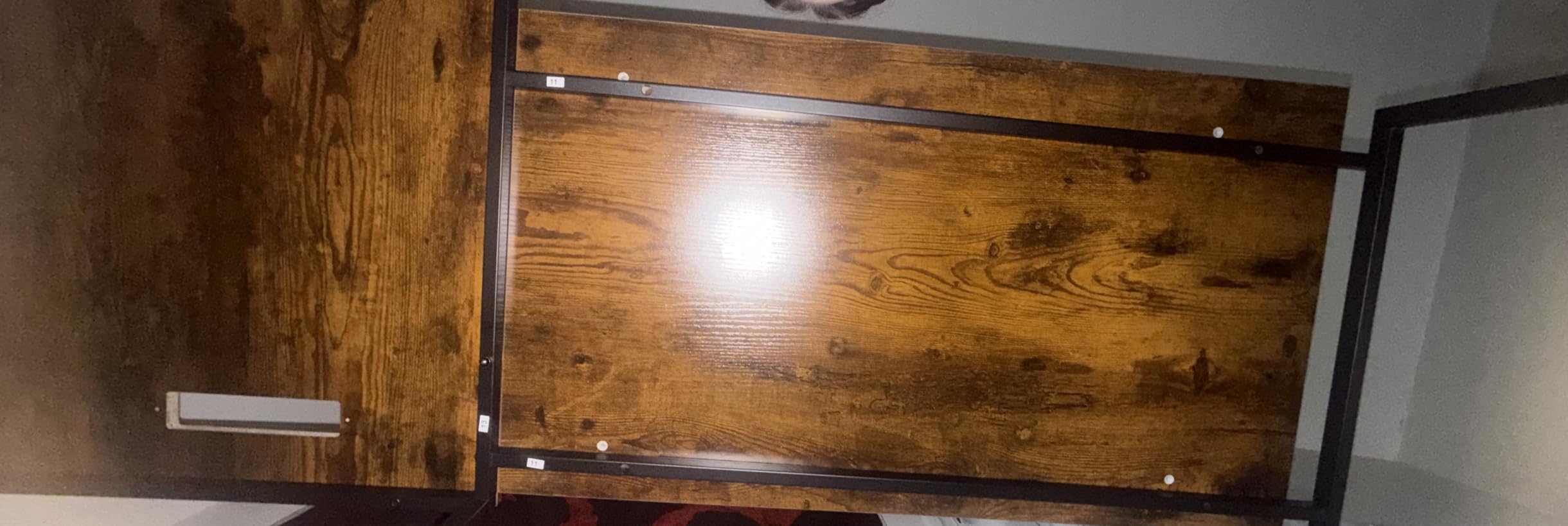 Furologee 66'' L Shaped Desk with Power Outlet and 2 Drawers, Rustic Brown customer photo 1