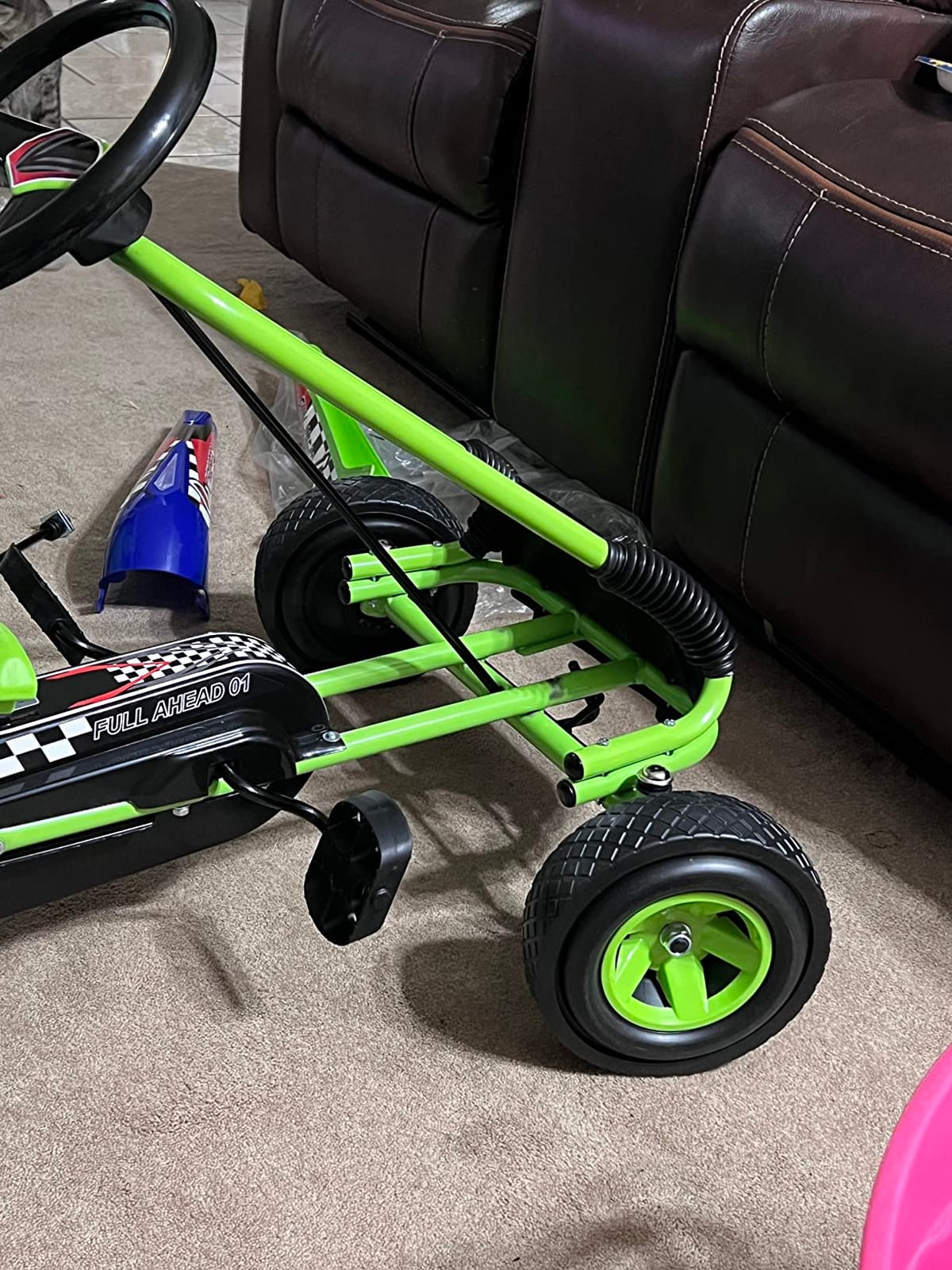 HONEY JOY Go Kart for Kids, 4 Wheel Quad Off-Road Pedal On Foot Go Cart w/Steering Wheels & Adjustable Seat, 2 Safety Brakes, EVA Rubber Tires, Clutch, Outdoor Racer Ride On Pedal Car (Pink) customer photo 2