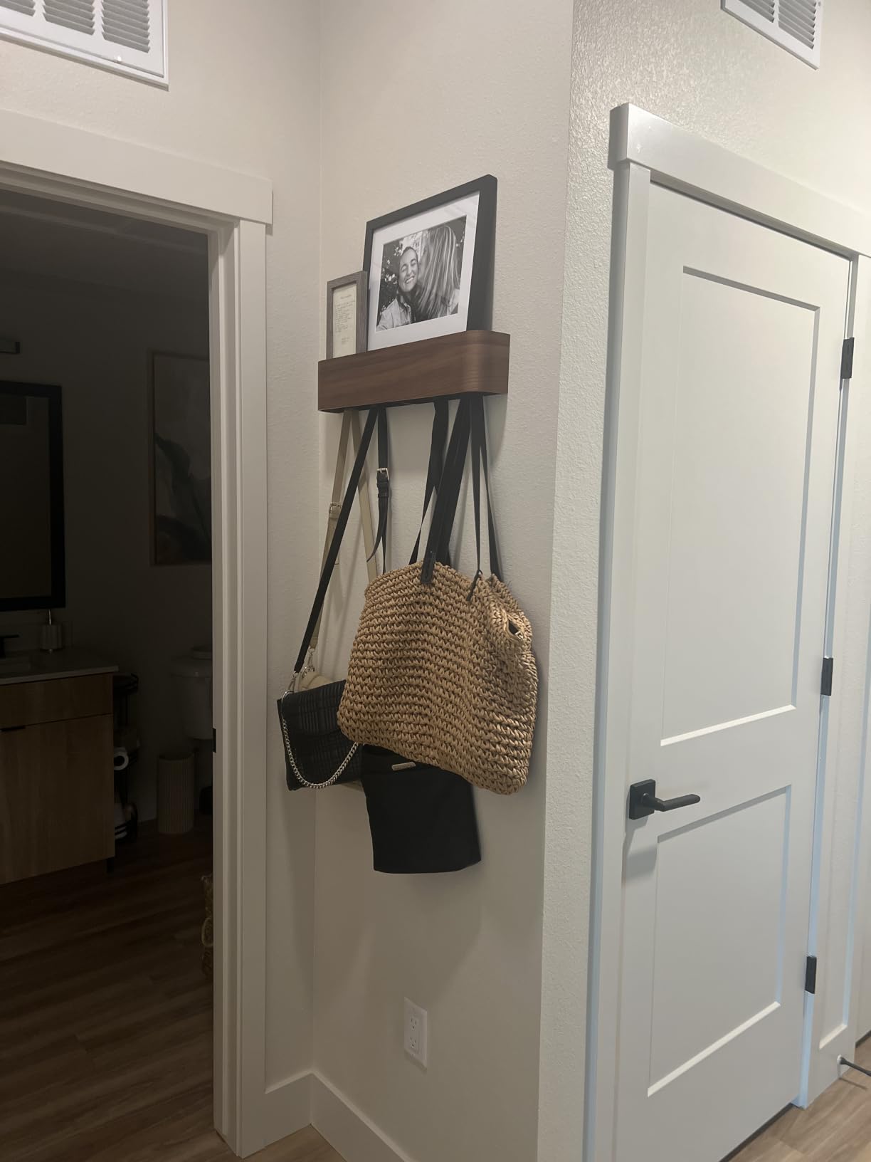 Kazai. Wall-Mounted Coat Rack 'Toke' - Modern Design Coat Rack with Hidden Wall Hooks - Solid Wood Veneer Panel Coat Hanger - Walnut customer photo 1