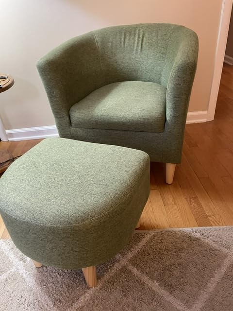 DAZONE Mid Century Modern Accent Chair with Ottoman Barrel Armchair Green customer photo 1