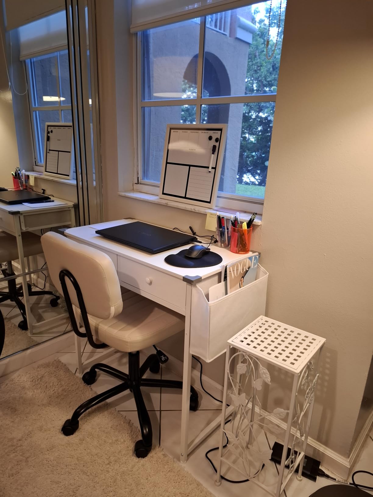 Lufeiya Small White Kids Desk with Drawers for Bedroom, 32 Inch Home Office Desks with Fabric Storage Drawer and Bag, Study Writing Vanity Table for Small Spaces, White customer photo 1