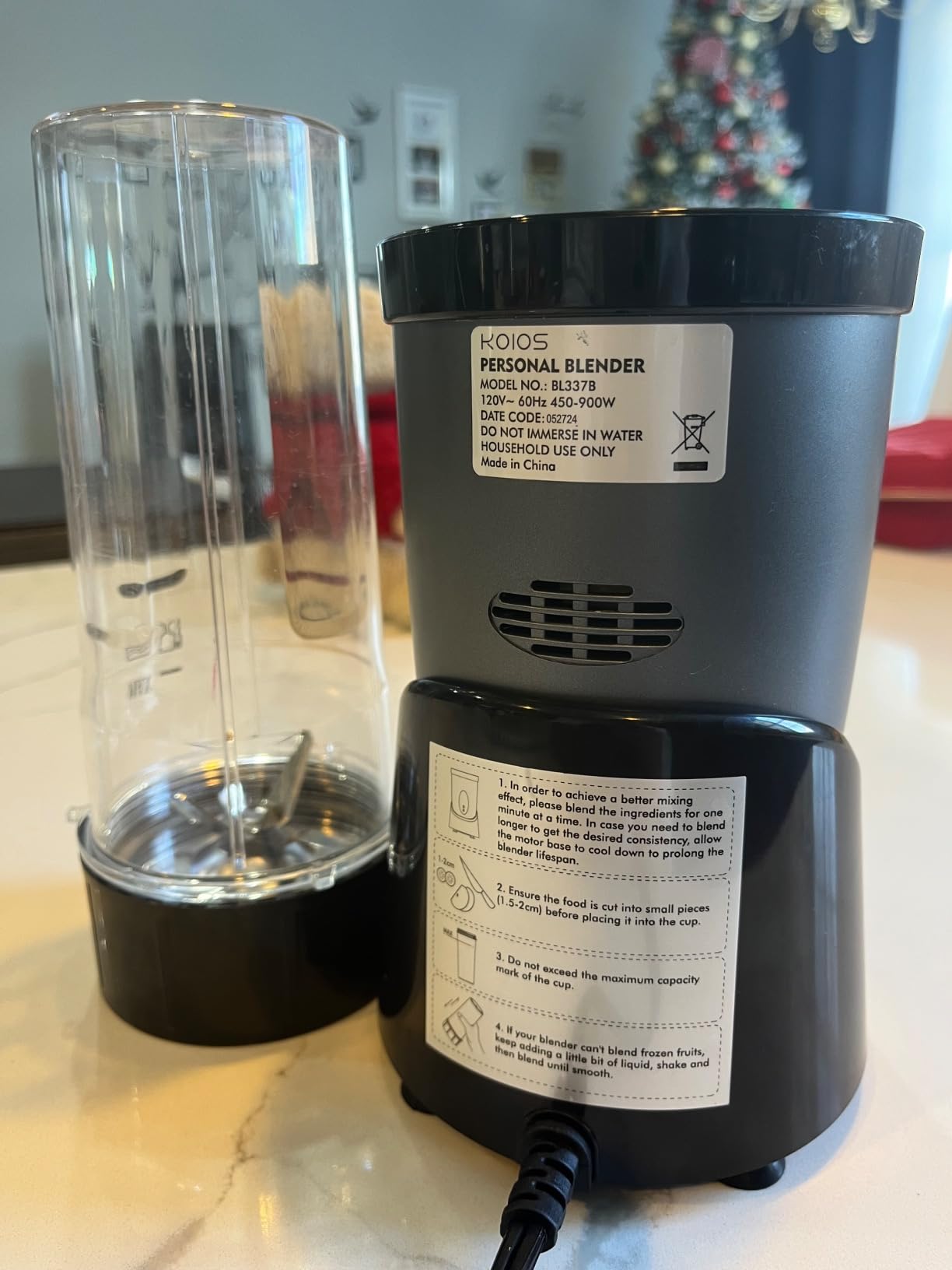 KOIOS Smoothie Blender Kitchen, 900W Personal Blenders with 3 To-Go Cups | (2) 23oz & 16oz Cups, Blend Smoothies Shakes Juices Frozen Drinks, Dishwasher Safe Part, Twist-Lock, 14Pcs, Recipe, Grey Blue customer photo 2