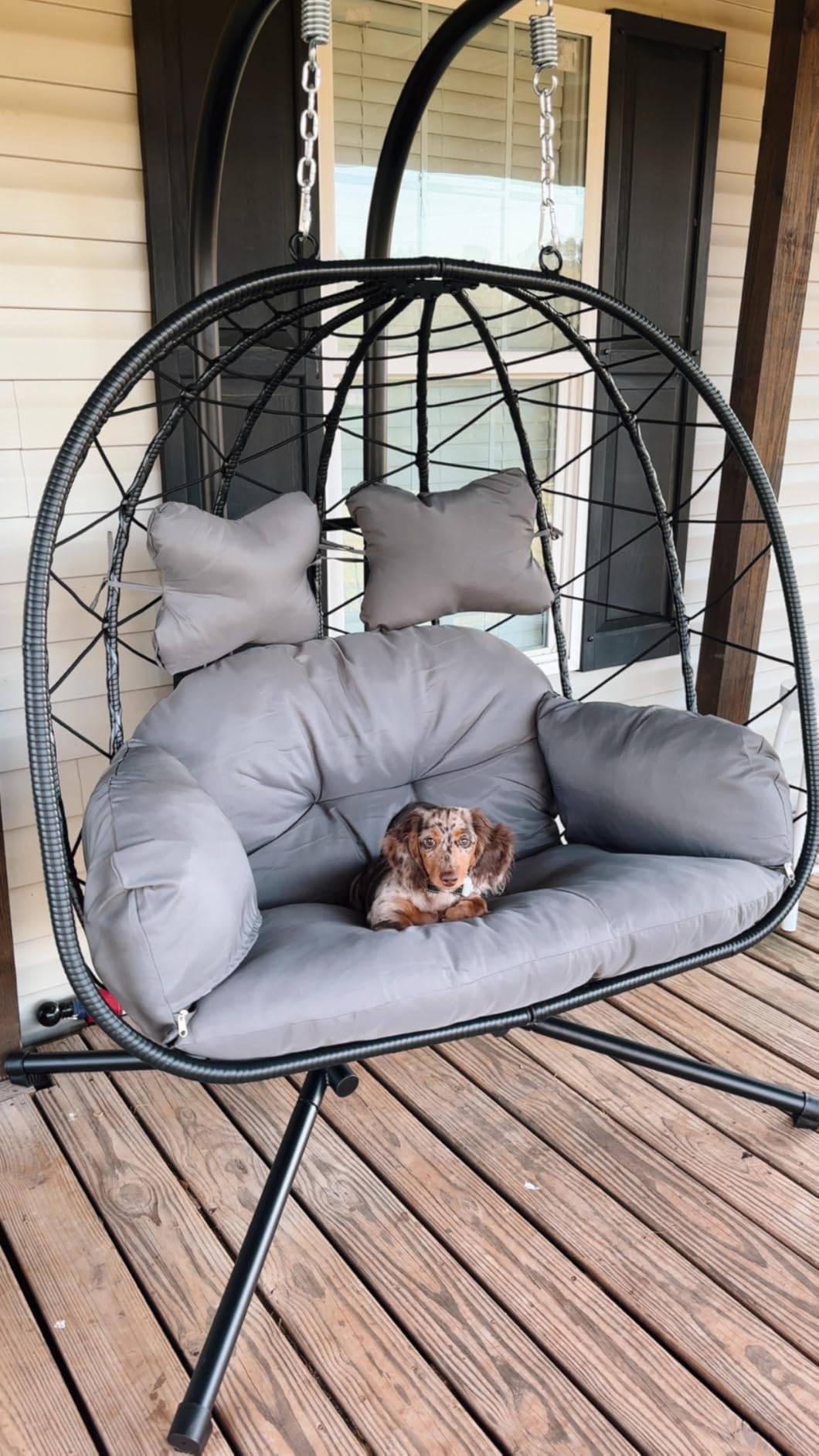 Double Egg Chair with Stand Hammock Swing Chair Foldable Hanging Loveseat, UV Resistant Removable Cushions, 700LBS Capacity for Bedroom, Balcony, Garden(BK-BE) customer photo 2