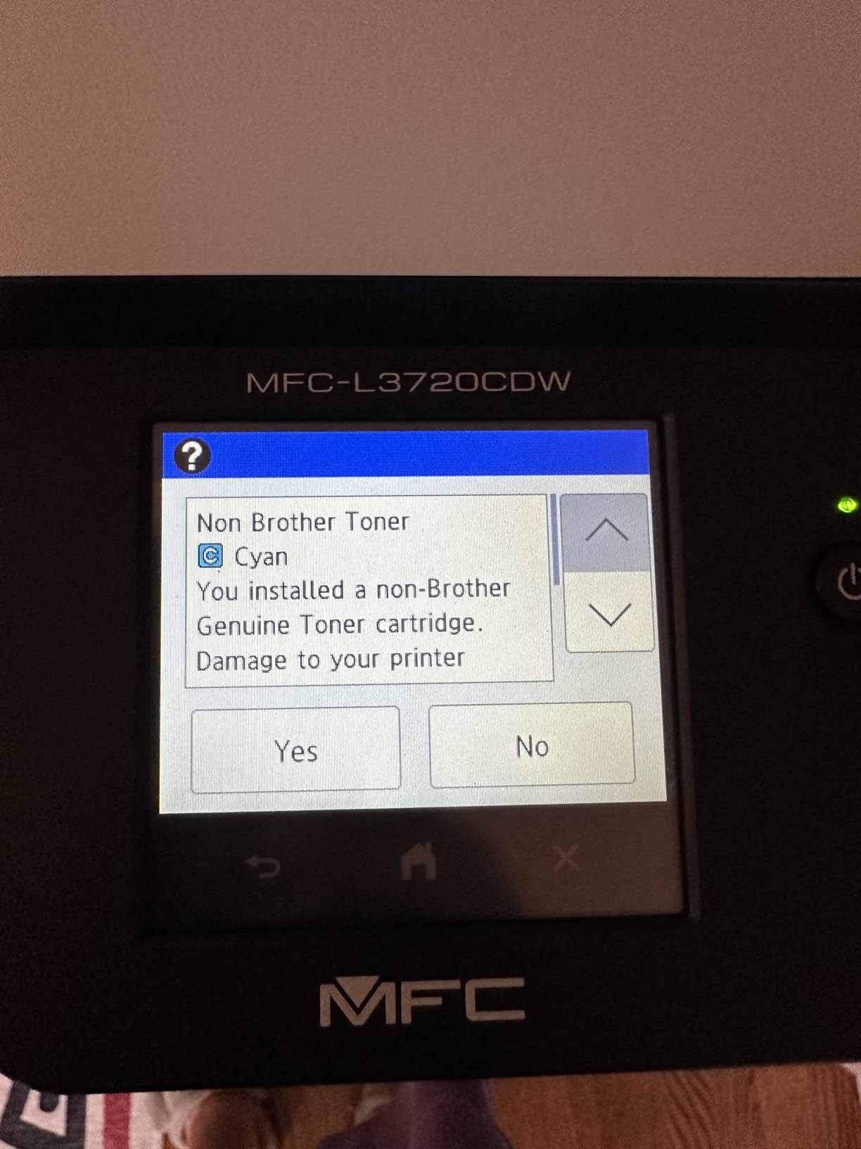 Brother MFC-L3720CDW Wireless Color Laser Printer, Scanner, Copier, Fax, Auto Duplex, 250-Sheet Capacity customer photo 2
