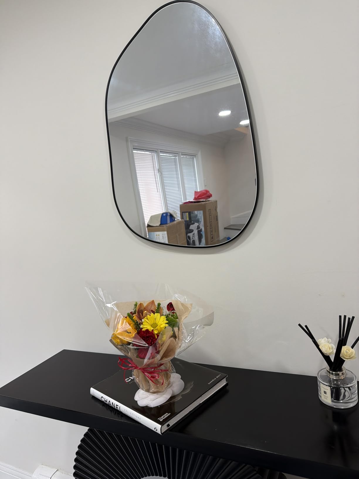 PERFNIQUE Irregular Asymmetrical Wall Mirror, 27''x19'' Gold Bathroom Mirror customer photo 1