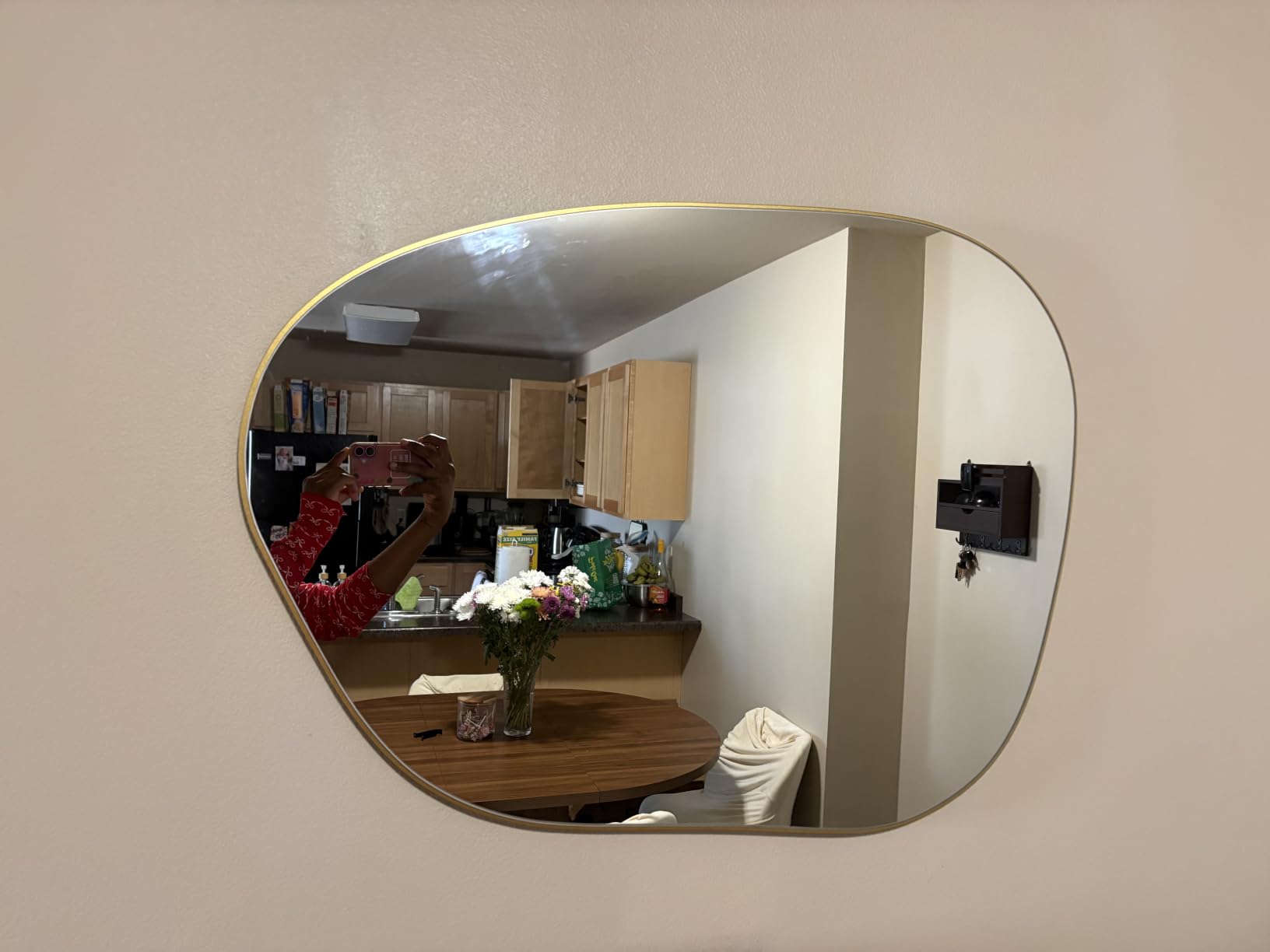PERFNIQUE Irregular Asymmetrical Wall Mirror, 27''x19'' Gold Bathroom Mirror customer photo 2