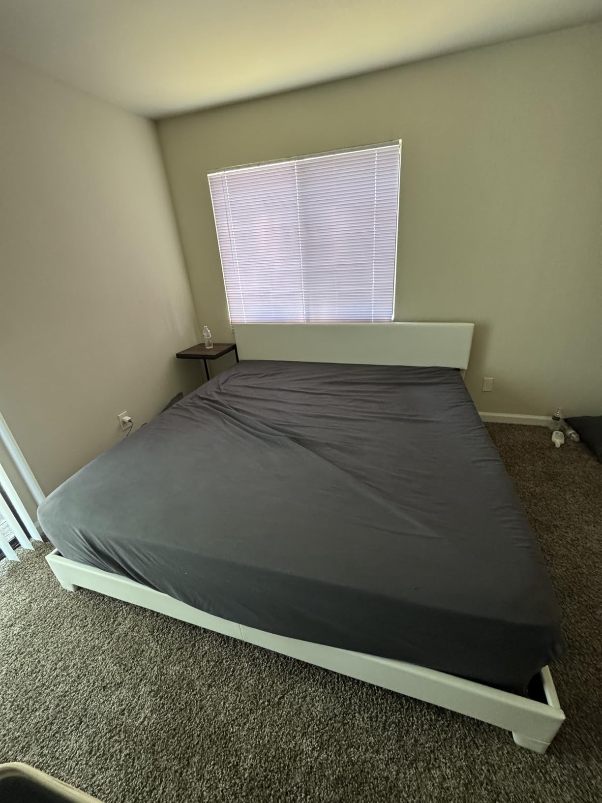 Allewie King Size Upholstered Bed Frame Adjustable Headboard, Beige customer photo 2