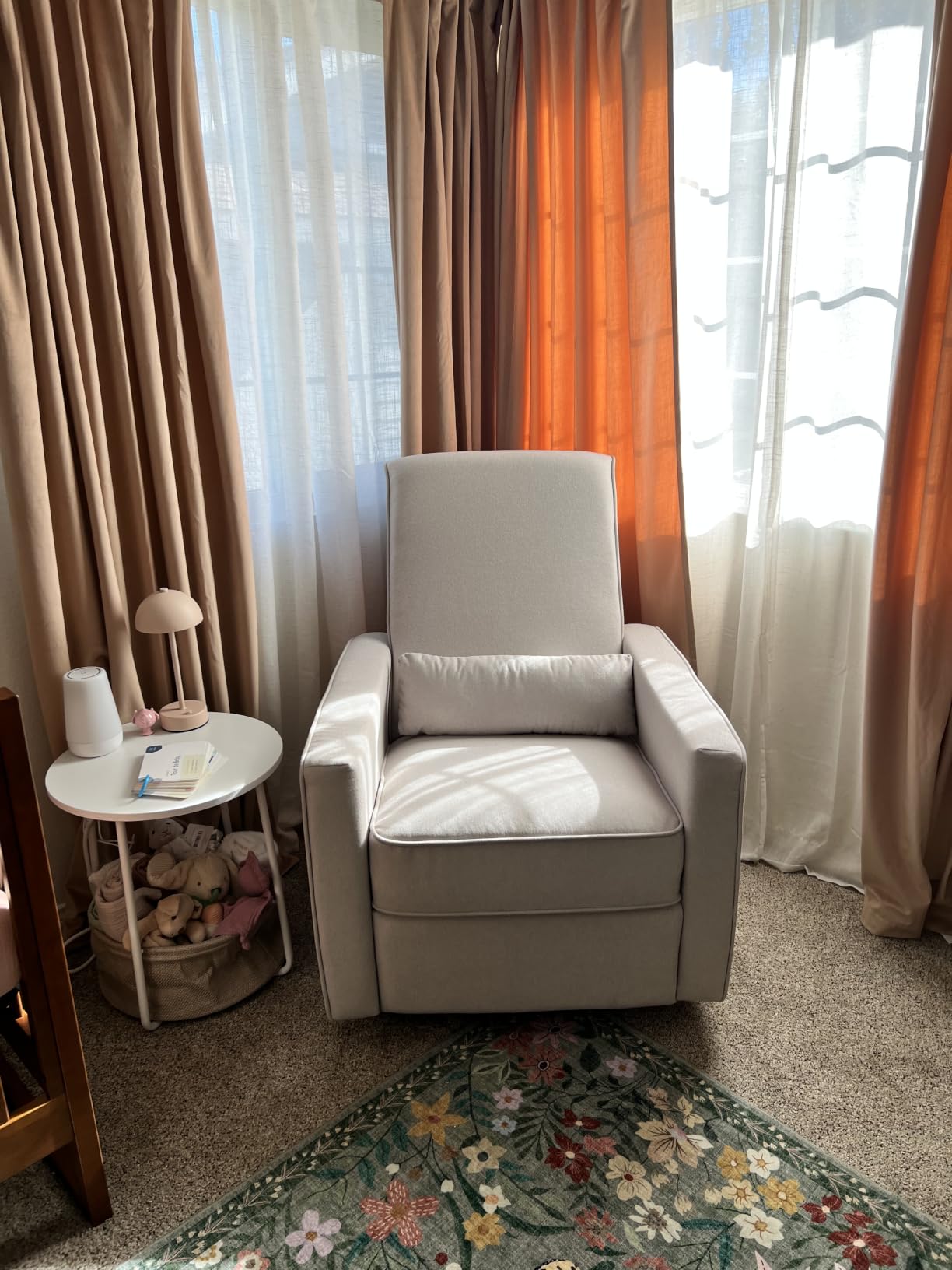 DaVinci Piper Swivel Glider Recliner Chair, Heathered Blue w/Cream Piping customer photo 2