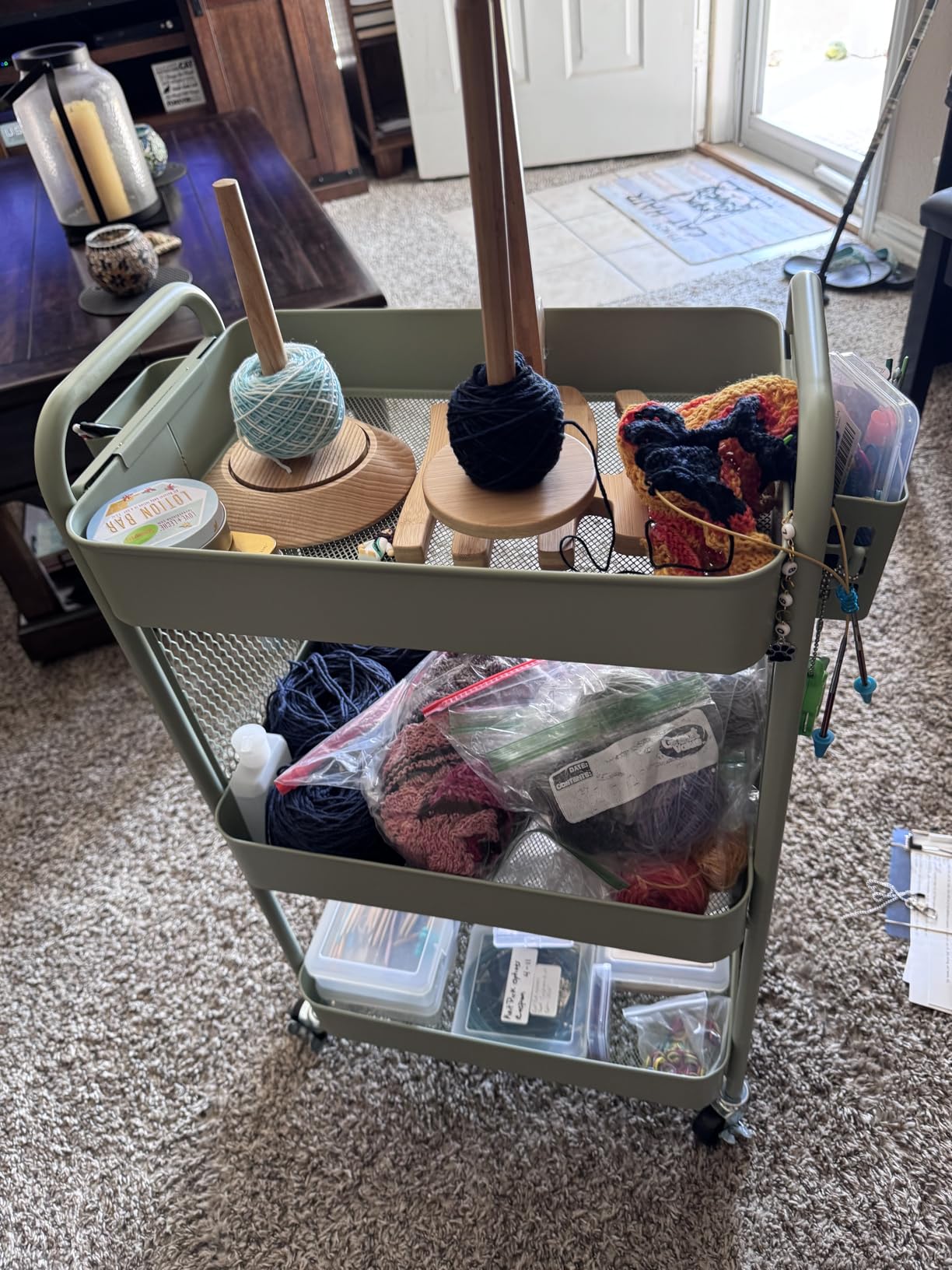 TOOLF 3 Tier Rolling Cart, Metal Utility Storage Cart with Pegboard, Green customer photo 1