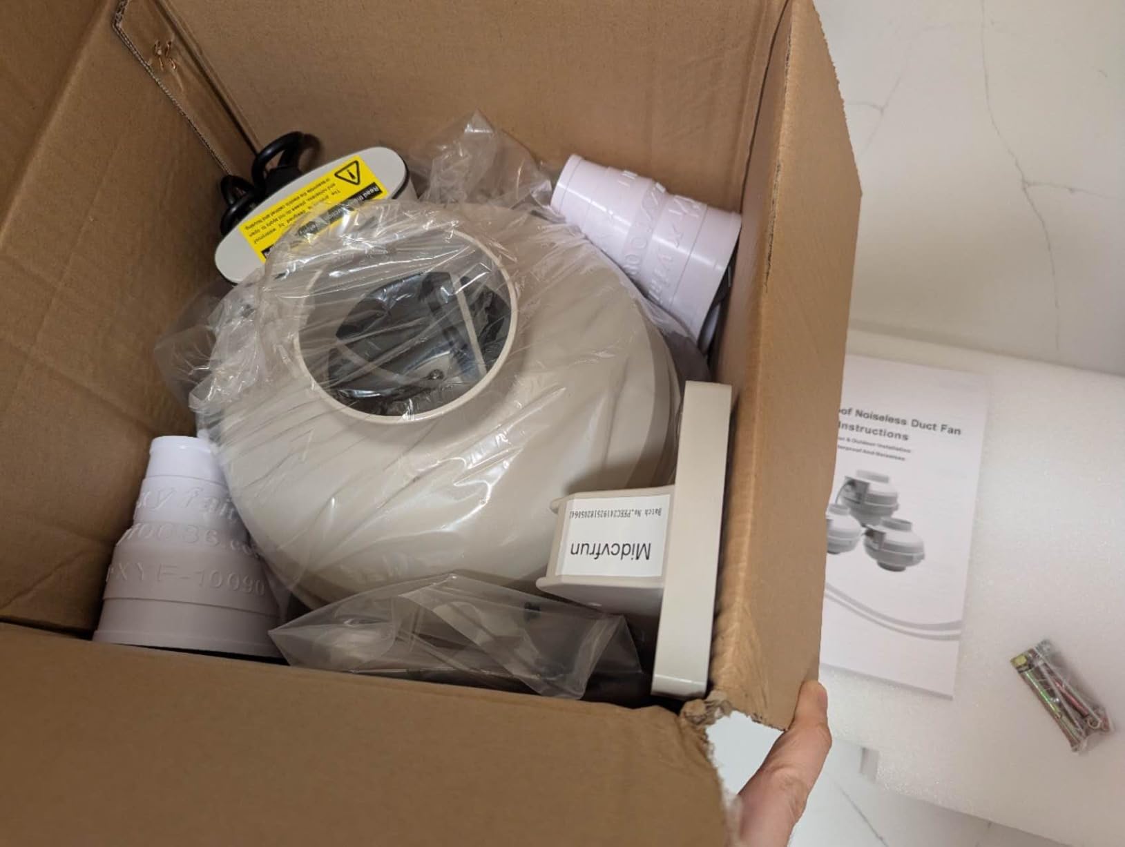 4 inch Radon Fan Installation Kit - 2 Speed Radon Mitigation Fan 260/188CFM Inline Centrifugal Fan with Rubber Couplers (4 inch x 3 inch) and Air Pressure Indicator customer photo 2
