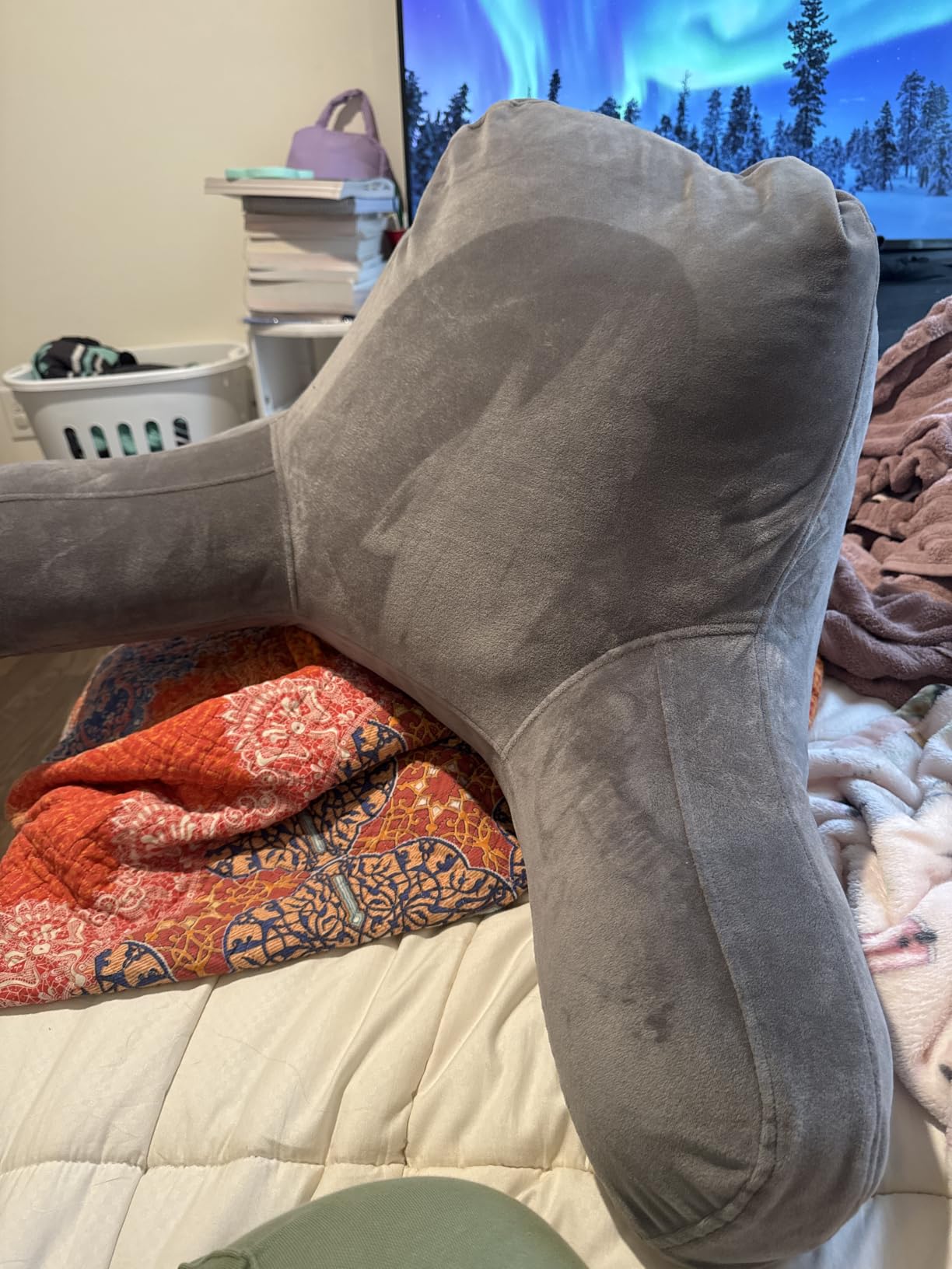 Sasttie Reading Pillow for Bed, Back Pillow for Sitting Up, Dark Grey customer photo 2