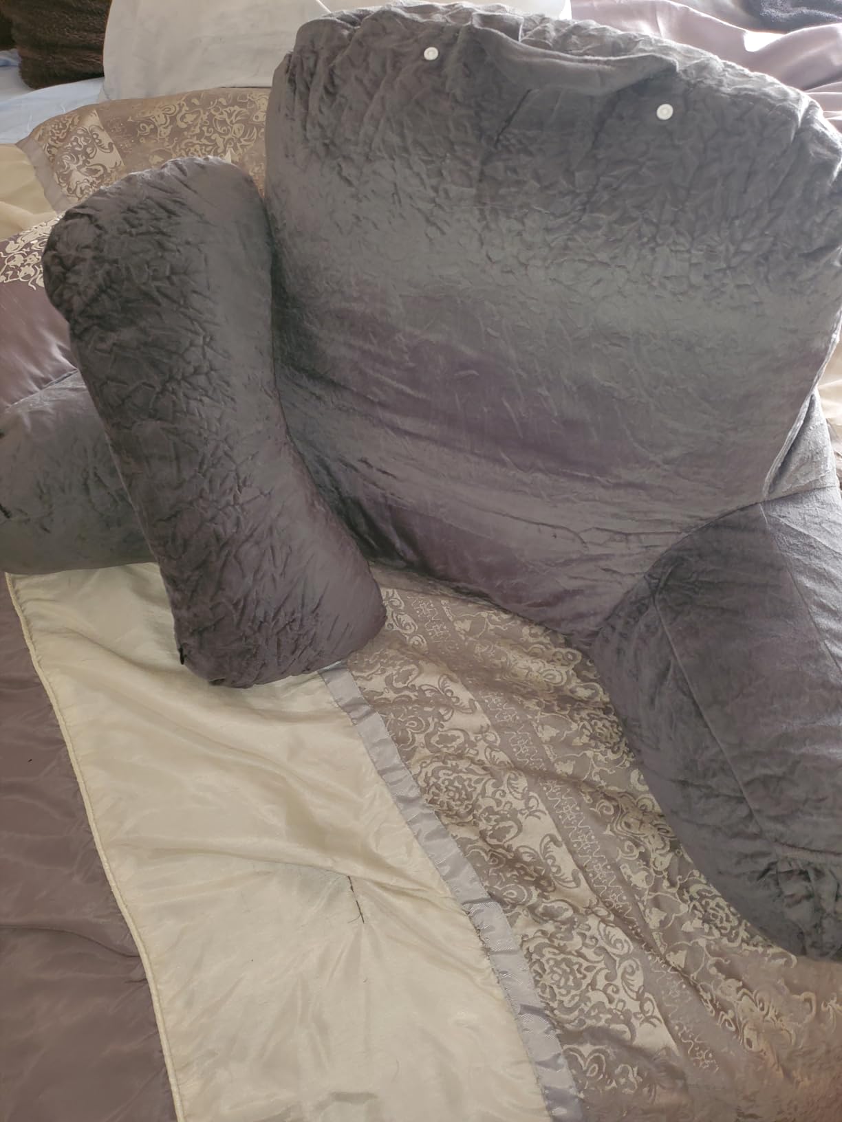 OAISZ Reading Pillow for Sitting in Bed with Shredded Memory Foam, Grey customer photo 1