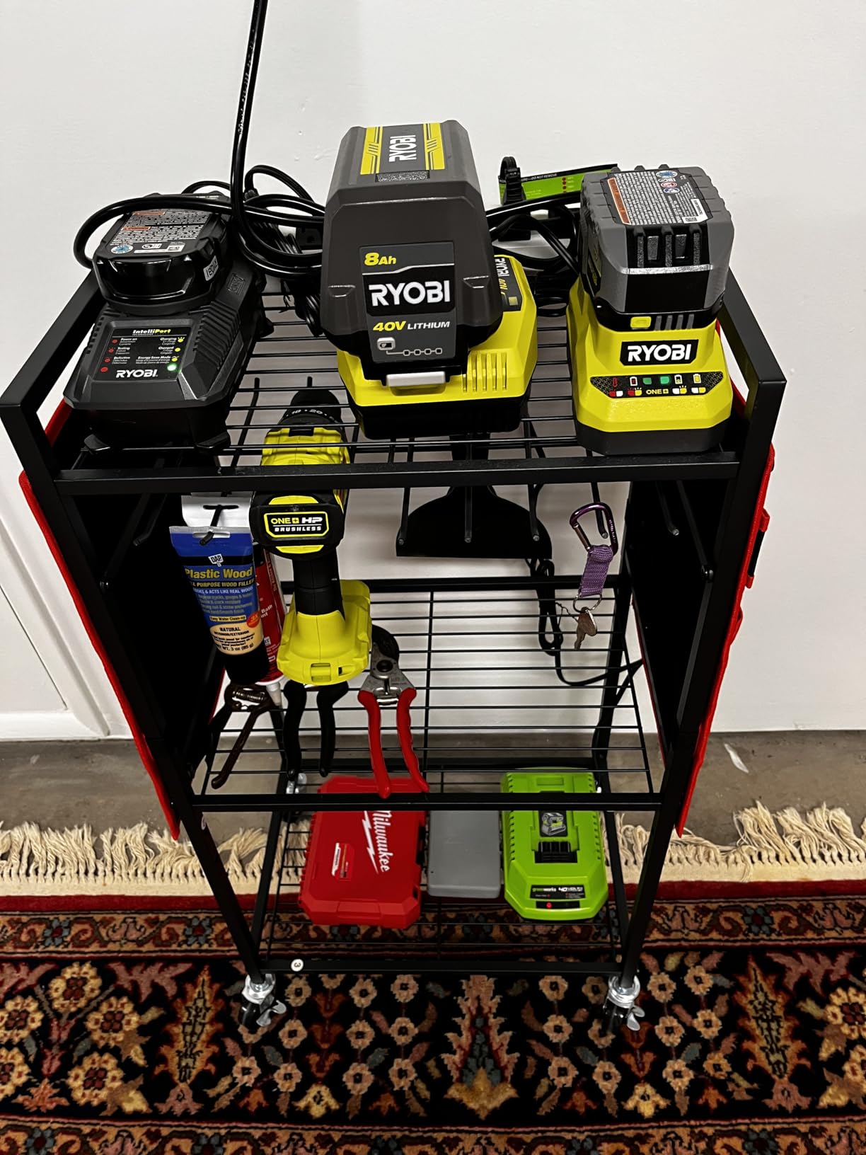 JUNNUJ Power Tool Organizer Cart with Charging Station, 6 FT Cord, Red customer photo 2