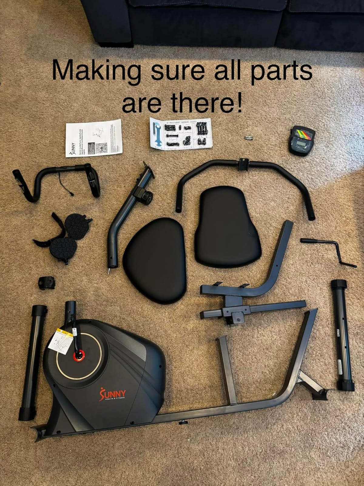 Sunny Health & Fitness Smart Recumbent Bike, Wide Cushioned Seat & Back, Indoor Cycling Machine for Adult/Seniors Home Exercise, Free SunnyFit App Connection customer photo 1