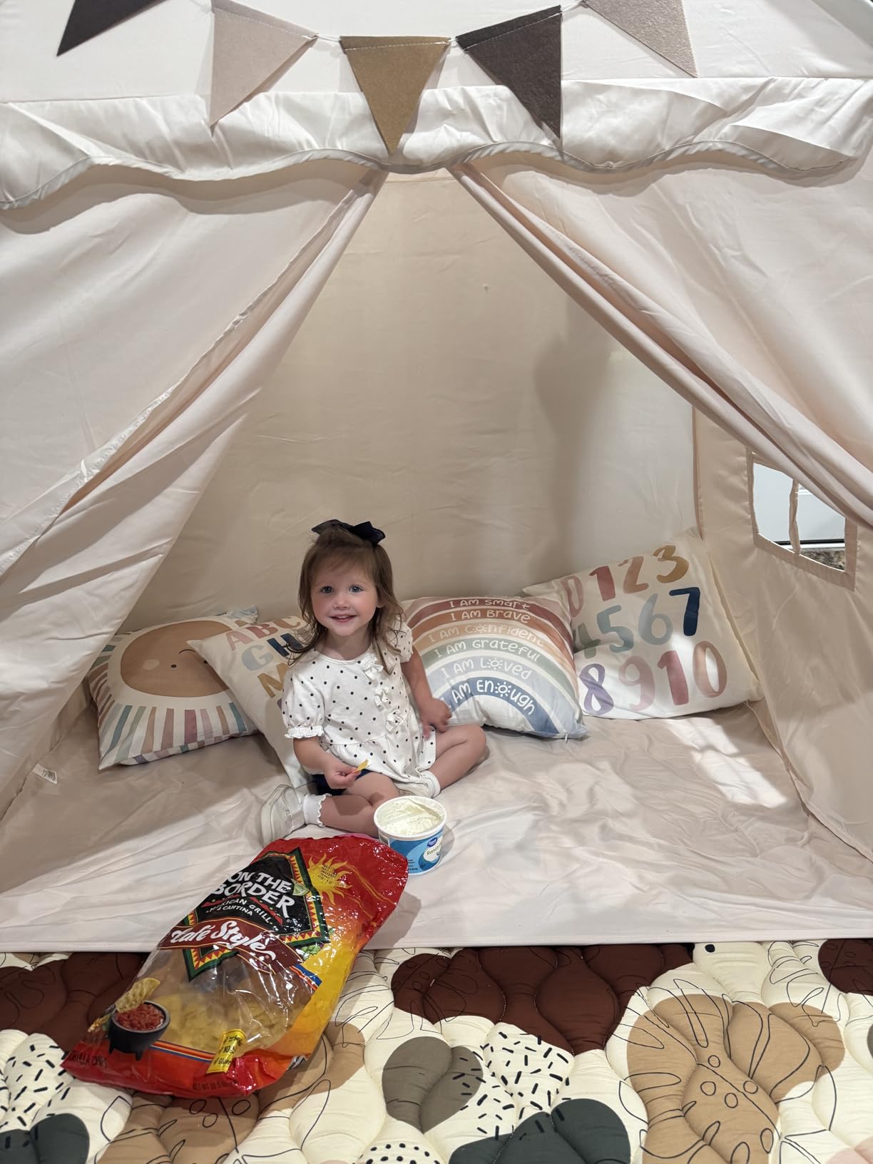Little Dove Large Kids Play Tent with Star Lights & Flags, Portable & Foldable Teepee Tents, Dome Tent Playhouse for Indoor & Outdoor Use, 51x39x51 in, Cream customer photo 2