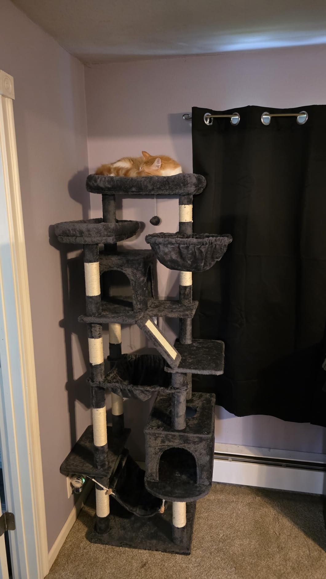 Heybly Cat Tree, 71-Inch-Tall Tower for Indoor Cats with 2 Perches HCT034G | Large Cat Furniture with 2 Big Condos, 2 Hammocks, Basket, Scratching Pad, Multi-Level Cat Condo, Smoky Gray customer photo 1