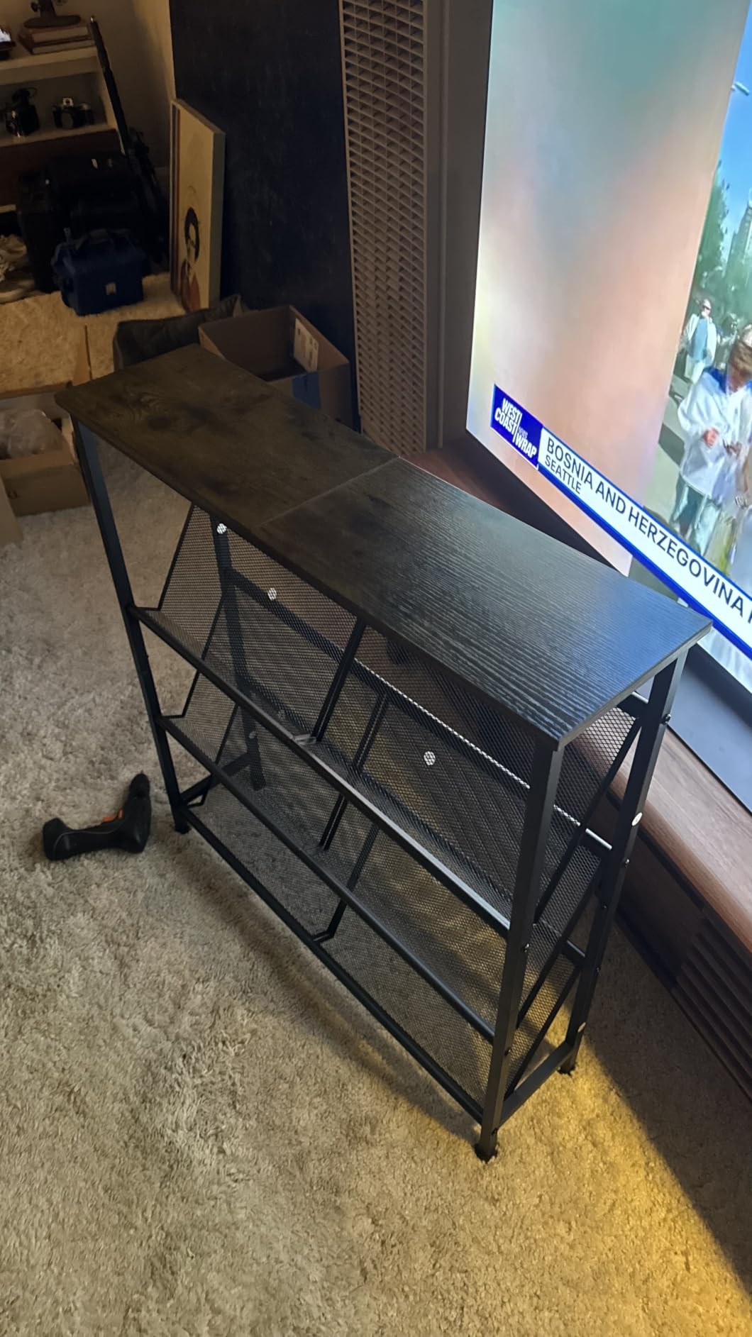 CHOEZON Shoe Rack, 4-Tier Slanted Shoe Storage Shelf, Narrow Shoe Rack for Entryway, Shoe Organizer with Adjustable Feet, Slim Shoe Shelf with Wooden Top and Metal Frame Rustic Brown and Black TXJ75BF customer photo 1