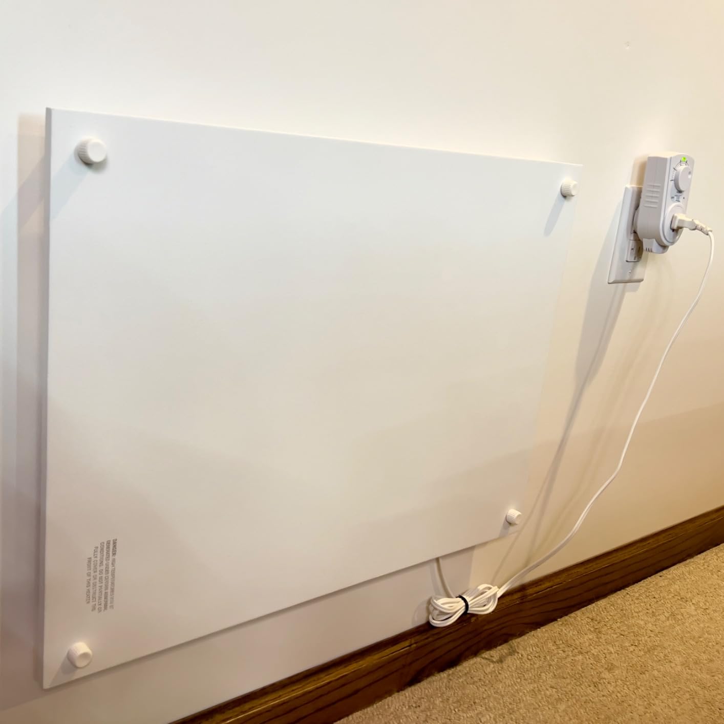 EconoHome Wall Mount Space Heater Panel - with Thermostat - 250 Watt Splashproof Convection Heater - Ideal for 100 Sq Ft Room or Bathroom - 120V Electric Heater - Updated Model customer photo 2