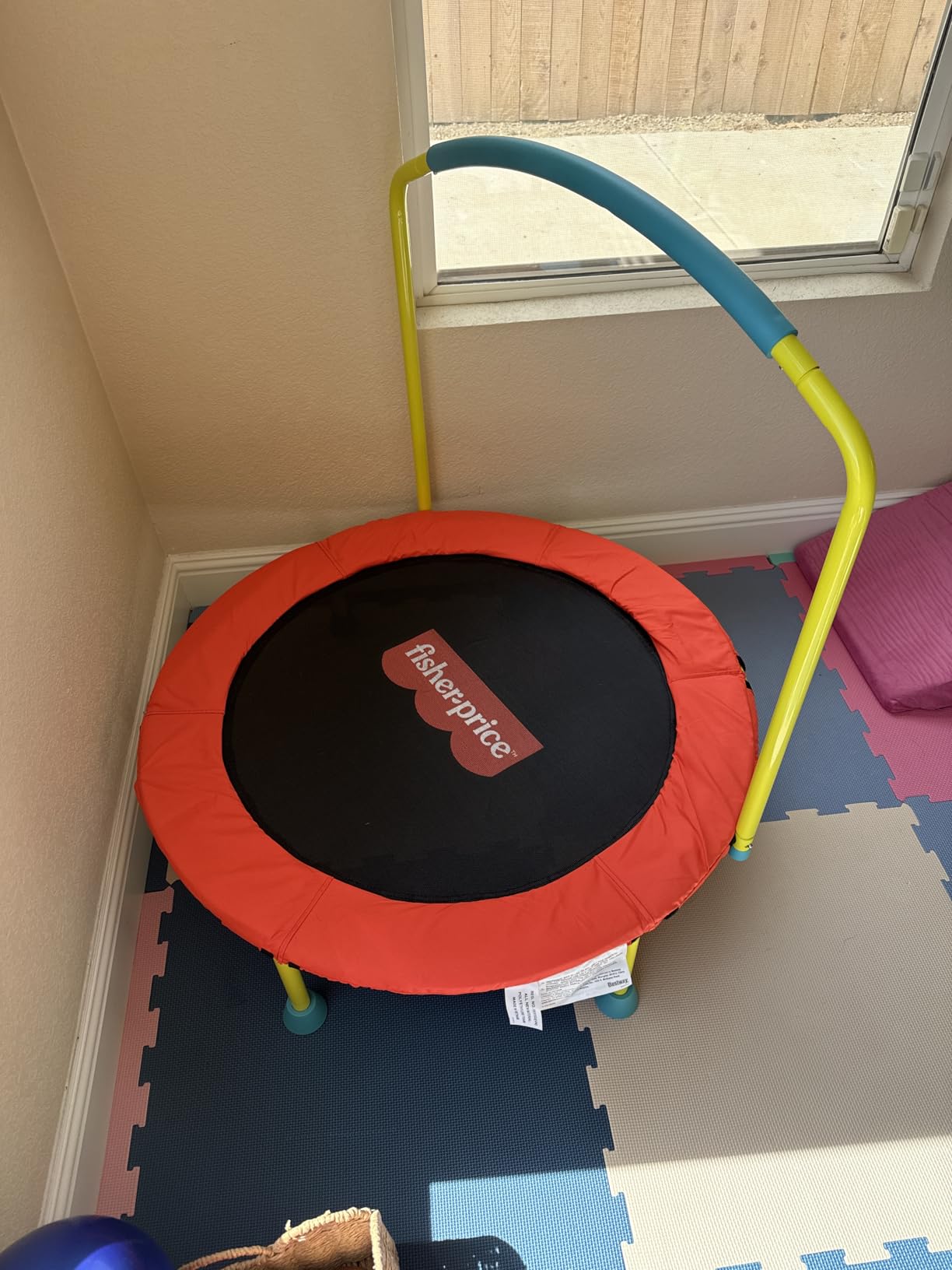 Fisher-Price 3-Foot Mini Trampoline, WonderJump 36-Inch Round Indoor Toddler Kids Trampoline with Stabilizing Handlebar customer photo 1