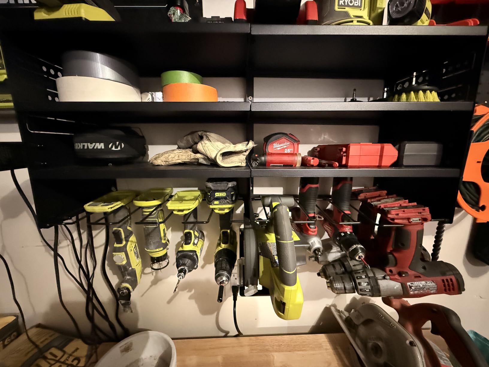 POKIPO Large Power Tool Organizer Wall Mount with Charging Station,4 Layer Heavy Duty Metal Tool Storage Rack Loads 600lbs with 8 Cordless Drill Holder,Battery Utility Rack Loads with 4 Power Strip customer photo 1