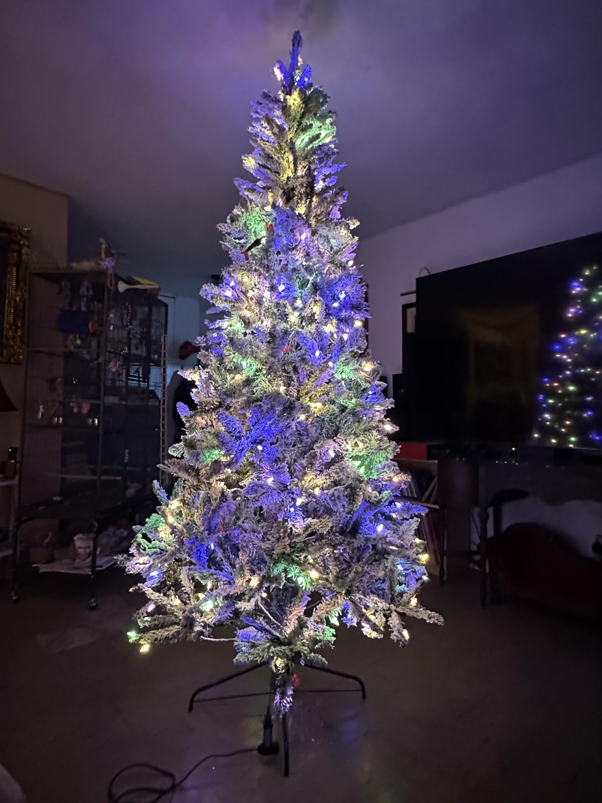 6FT Pre-lit Pencil Snow Flocked Christmas Tree Spruce with Remote Control, 250 Warm White Multi-Color Lights, Artificial Hinged/Slim/Skinny/Feel Real/Realistic for Home, Holiday Decoration 6 Feet customer photo 2