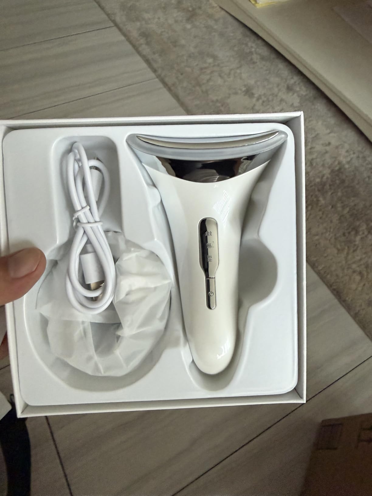 Dopsikn 7 Color Galvanic Machines - Red Light Therapy for Face and Neck, Face Massager Tool for Wrinkles, Double Chin, Vibrating Facial Massager with Thermals, White customer photo 2