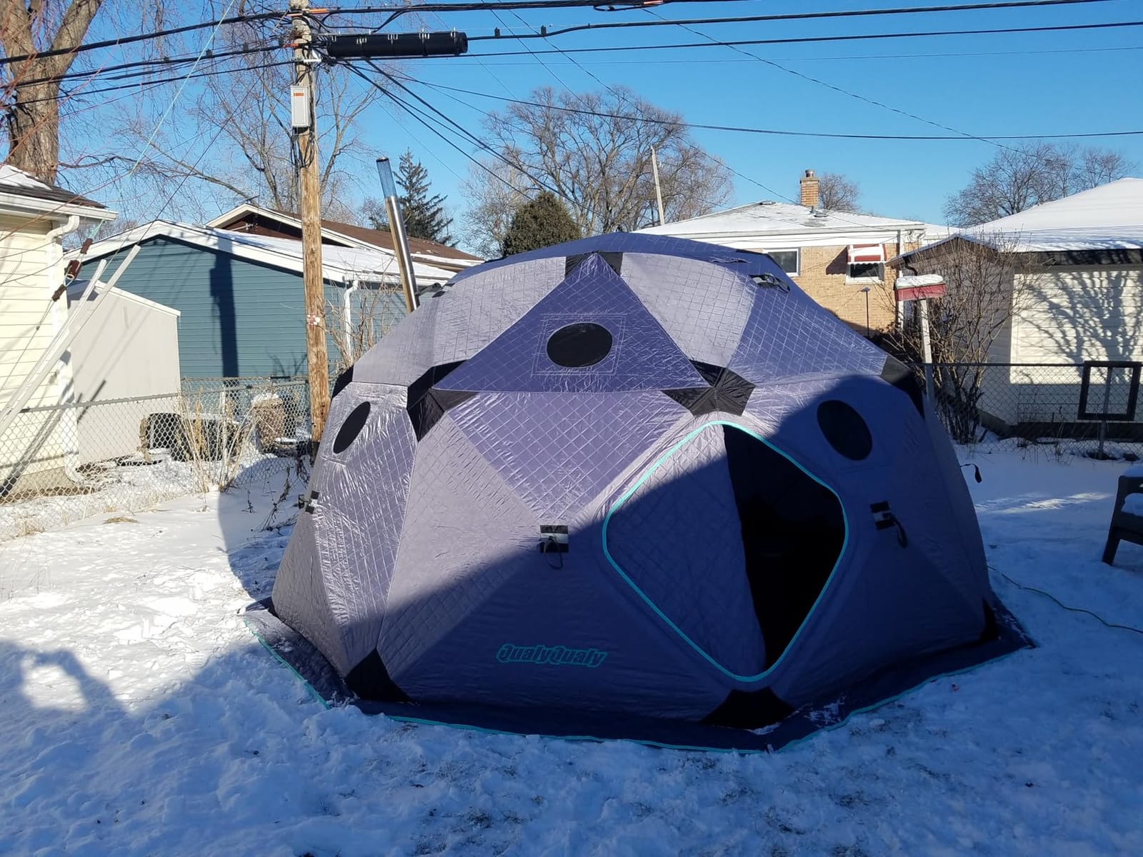 QualyQualy Insulated Pop-Up Tent with Floor - 8-10 Person Ice Fishing Shelter, 147sq.ft Windproof Ice Shack Hut with Stove Jack, Carrying Bag customer photo 1