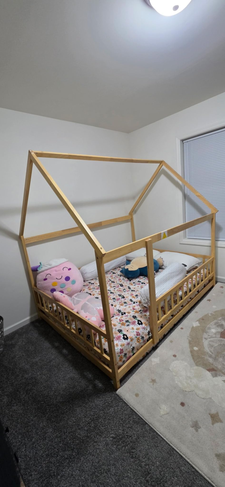 PVWIIK Twin Size Montessori Toddler Floor Bed with Wood Slats for Girls and Boys, Wood Montessori Bed Frame with Safety Guardrails, No Box Spring Needed, Natural customer photo 1