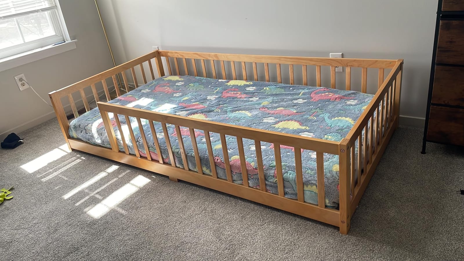 PVWIIK Twin Size Montessori Toddler Floor Bed with Wood Slats for Girls and Boys, Wood Montessori Bed Frame with Safety Guardrails, No Box Spring Needed, Natural customer photo 2