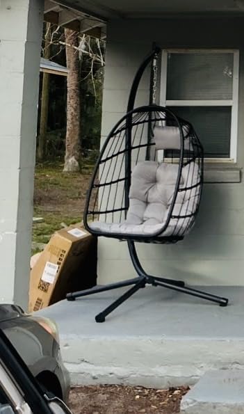 CHABATREE Egg Chair with Stand,Patio Rattan Wicker Hanging Swing Egg Chair Hammock Chair for Bedroom Porch Garden,Thickened Aluminum Alloy Steel Frame and UV Resistant Cushion,350LBS Capacity customer photo 1