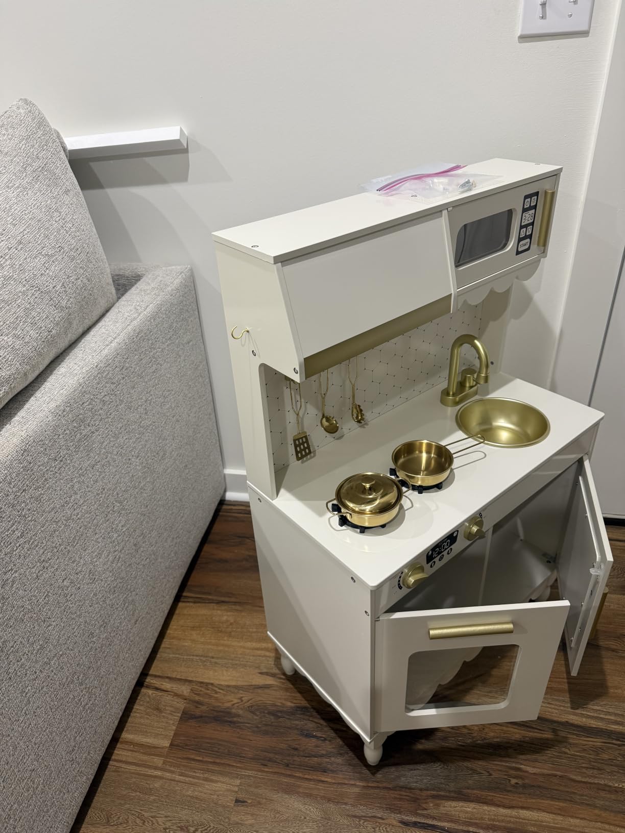 Best Choice Products Toddler Kitchen Playset, Wooden Cottage Kids Play Kitchen with 5 Accessories, Toy Storage, Scalloped Edge, and Pretend Play Microwave, Oven, Clicking Knobs - Cream customer photo 2