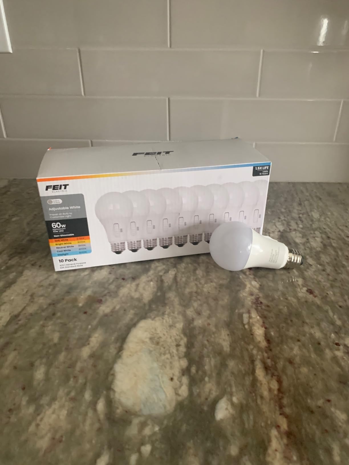 Feit Electric A19 LED Light Bulb, 60W EQ, 5CCT, Dimmable, 10-Pack customer photo 1