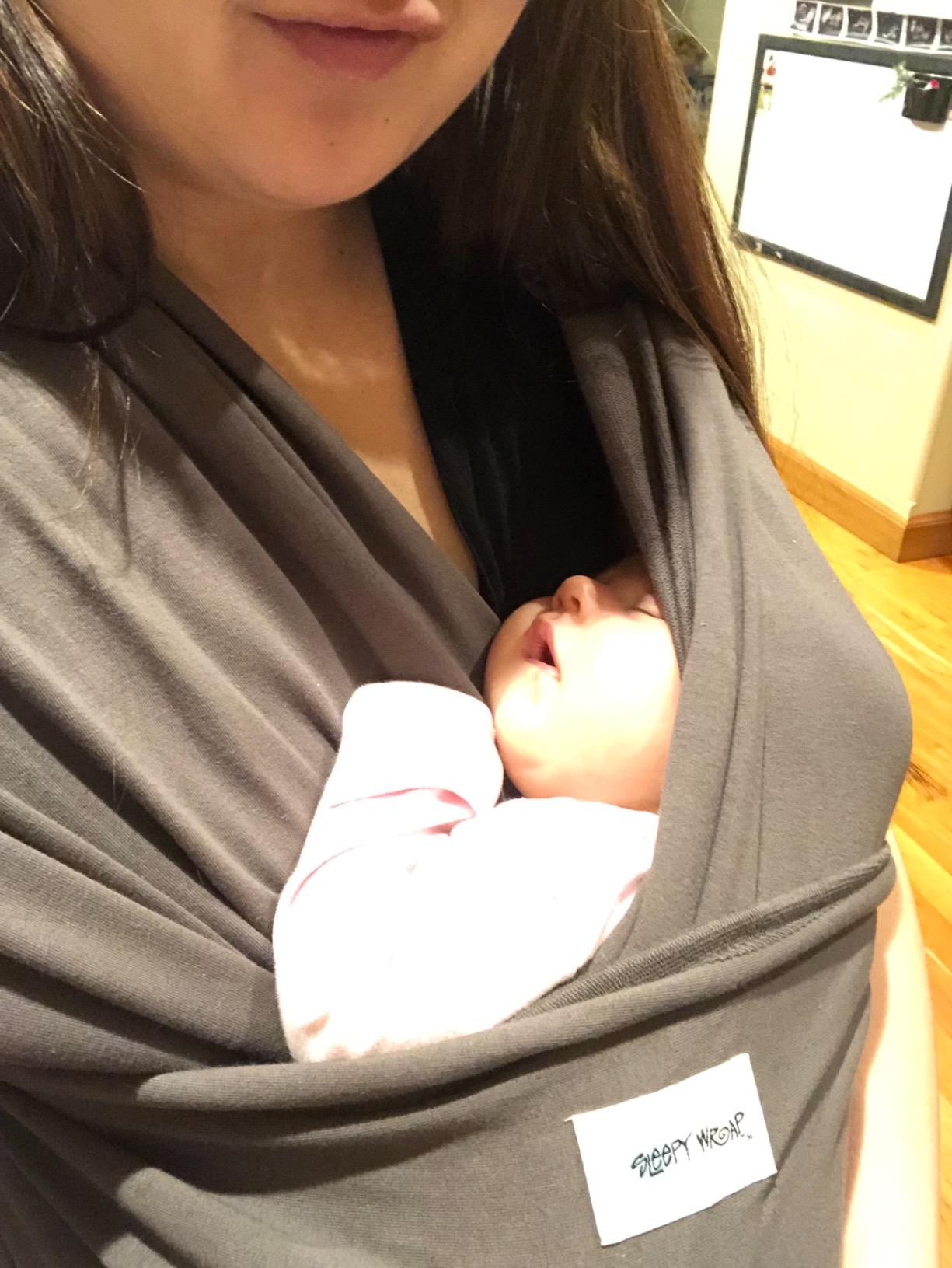 Sleepy Wrap Baby Carrier Wrap for Infants 7-35lbs, Lightweight, Dark Gray customer photo 2