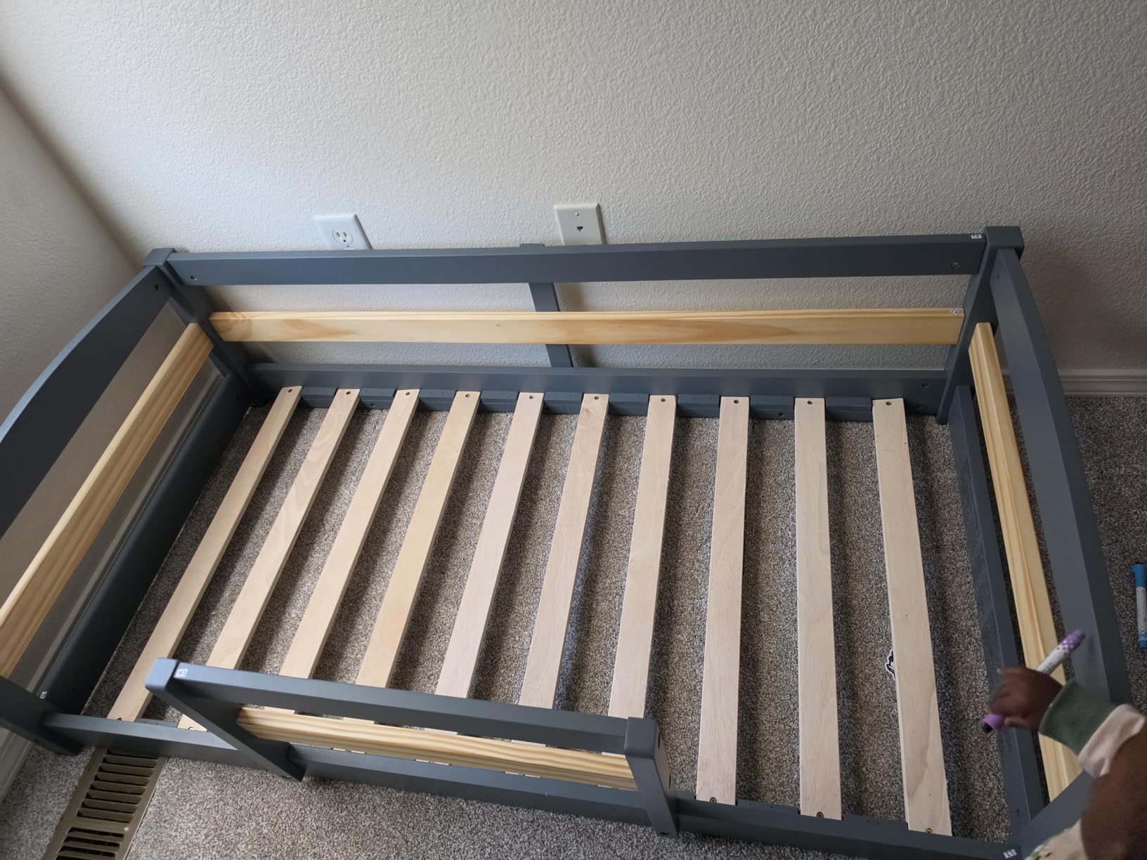 Ocodile Toddler Bed with Rails | Low Montessori Floor Bed Frame for Kids | Standard Crib Size Wooden Frame for Independent Toddlers 1-3 - Gray customer photo 1