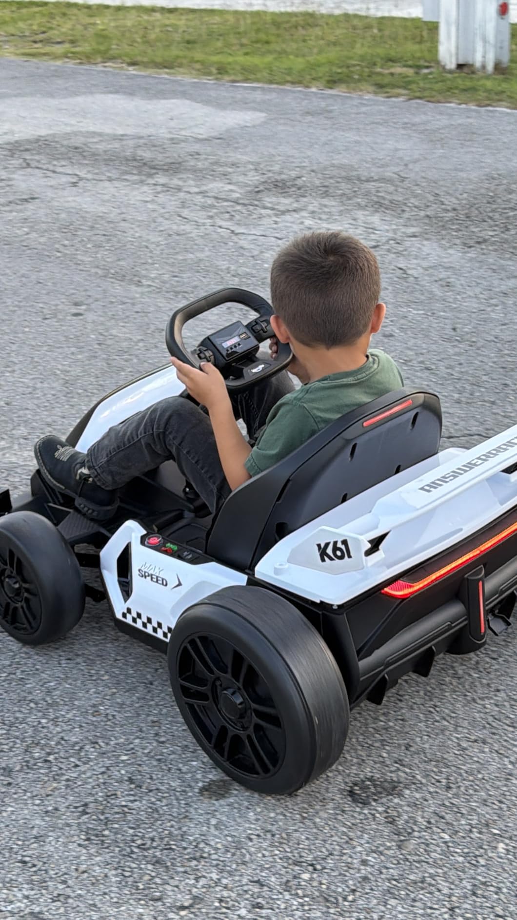 KerryYoo K61 Go Kart Electric Drift Kart with Length Adjustable Seat, 24V Outdoor Ride on Toy with 4 Speed Mode, Crazy Kart for Kids 6-12 Years Old, Fast 300W Motor, 8.5 MPH, Bluetooth - Blue customer photo 1