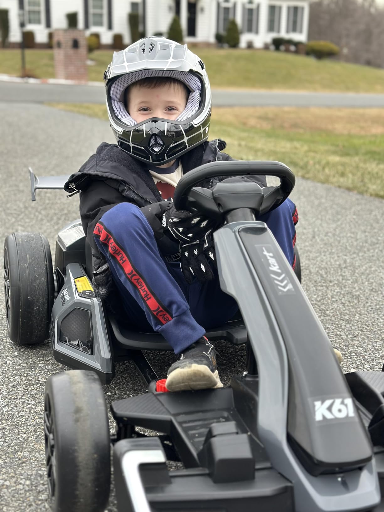 KerryYoo K61 Go Kart Electric Drift Kart with Length Adjustable Seat, 24V Outdoor Ride on Toy with 4 Speed Mode, Crazy Kart for Kids 6-12 Years Old, Fast 300W Motor, 8.5 MPH, Bluetooth - Blue customer photo 2