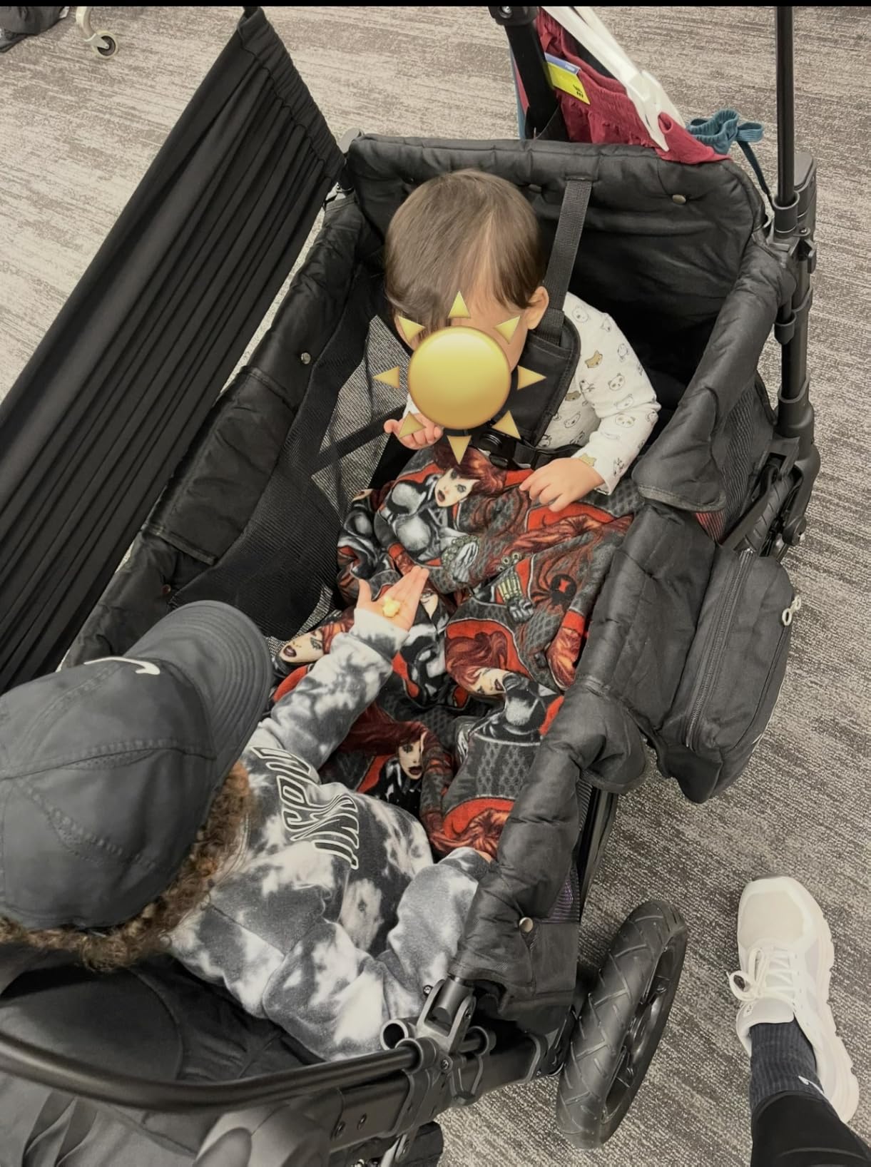 Rovique Wagon Stroller for 2 Kids,Premium Wagon for Kids with Removable Canopy, Snack Tray, Convertible Baby Bassinet, 5-Point Safety Harness, All-Terrain PU Wheels & Adjustable Push/Pull Handle,Grey customer photo 1