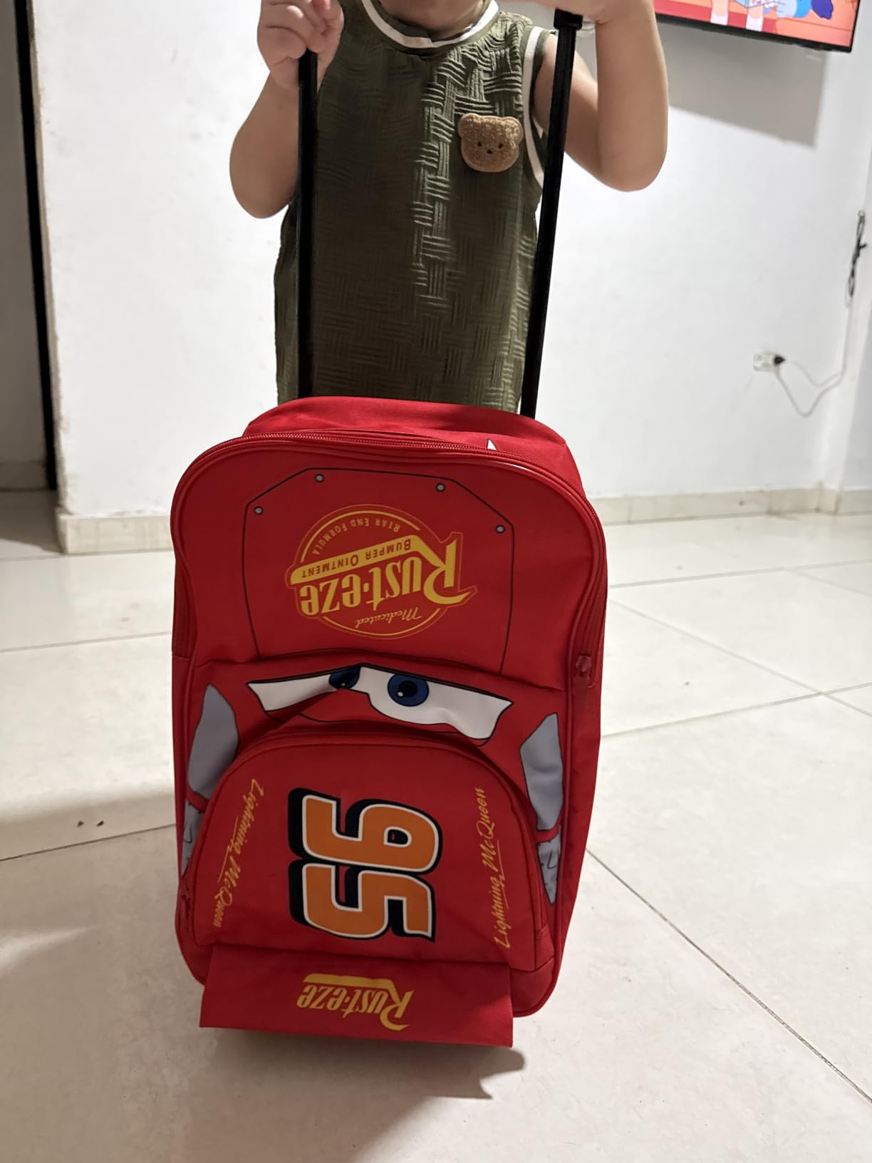 Disney Cars Lightning McQueen Carry-On Luggage with Wheels & Telescopic Handle for Kids 17”– 18.5L, Lightweight Travel Bag for Boys & Girls, Trips & Vacation Gifts customer photo 1