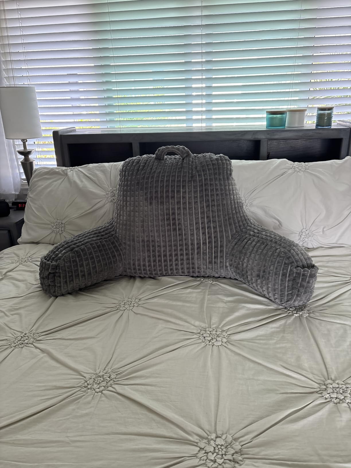 Reading Pillow for Sitting in Bed with Arm,White Corduroy, M customer photo 2